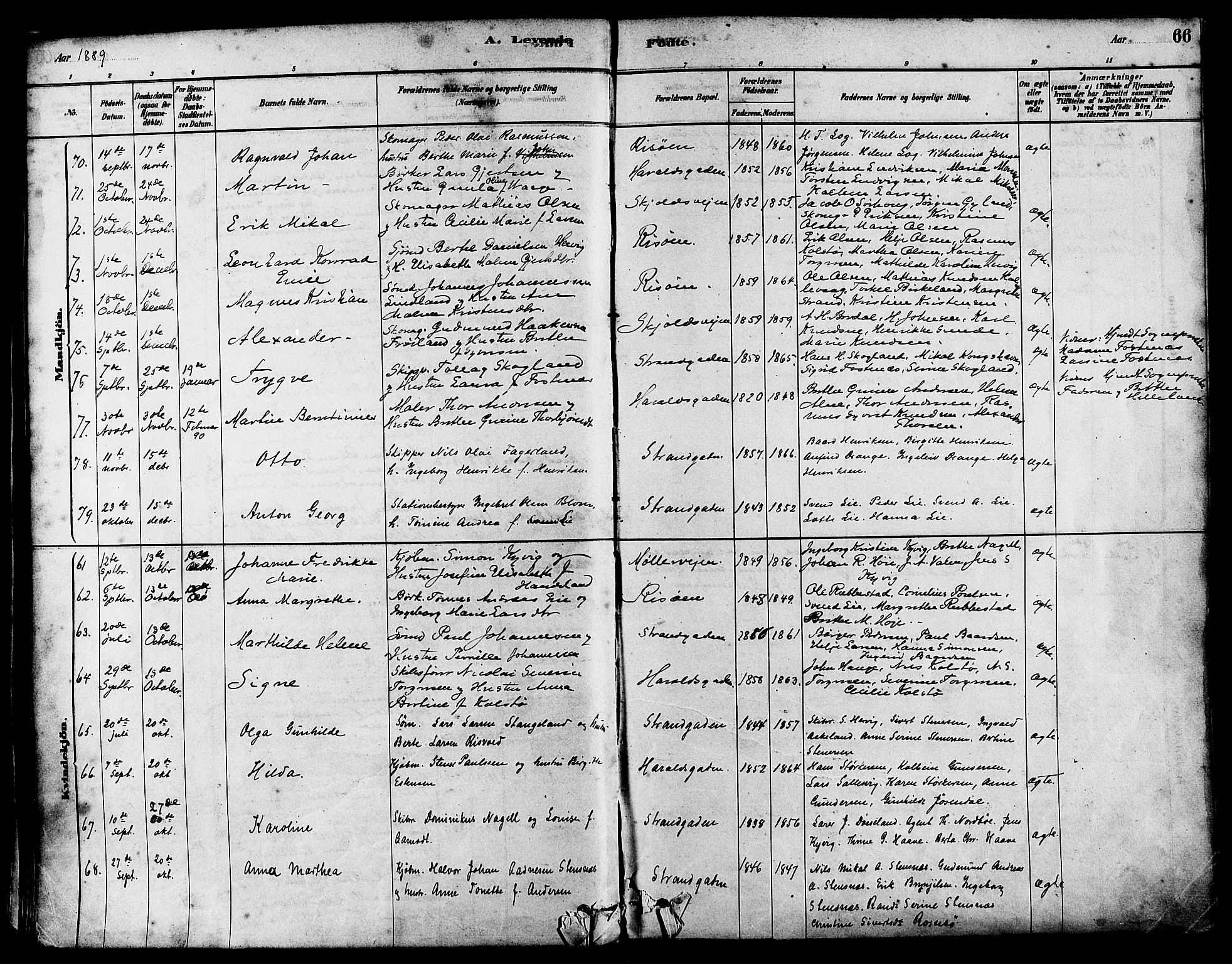 Haugesund sokneprestkontor, AV/SAST-A -101863/H/Ha/Haa/L0003: Parish register (official) no. A 3, 1885-1890, p. 66