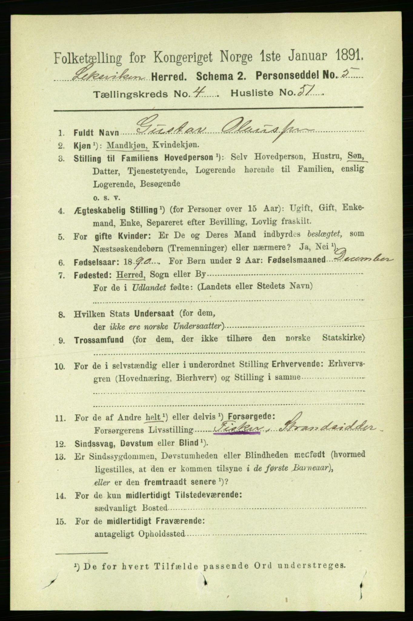 RA, 1891 census for 1718 Leksvik, 1891, p. 2239