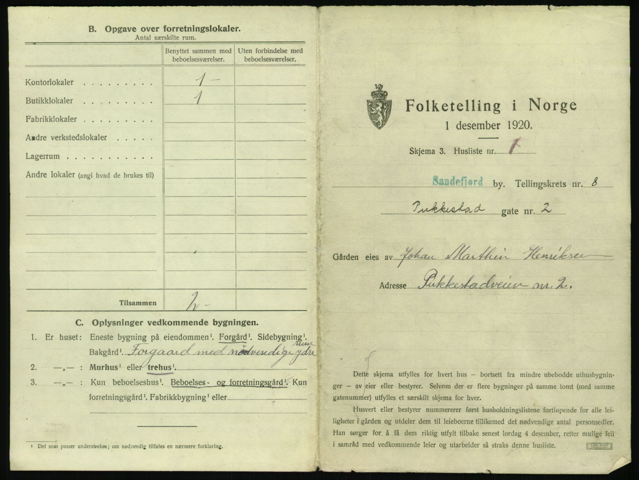 SAKO, 1920 census for Sandefjord, 1920, p. 908