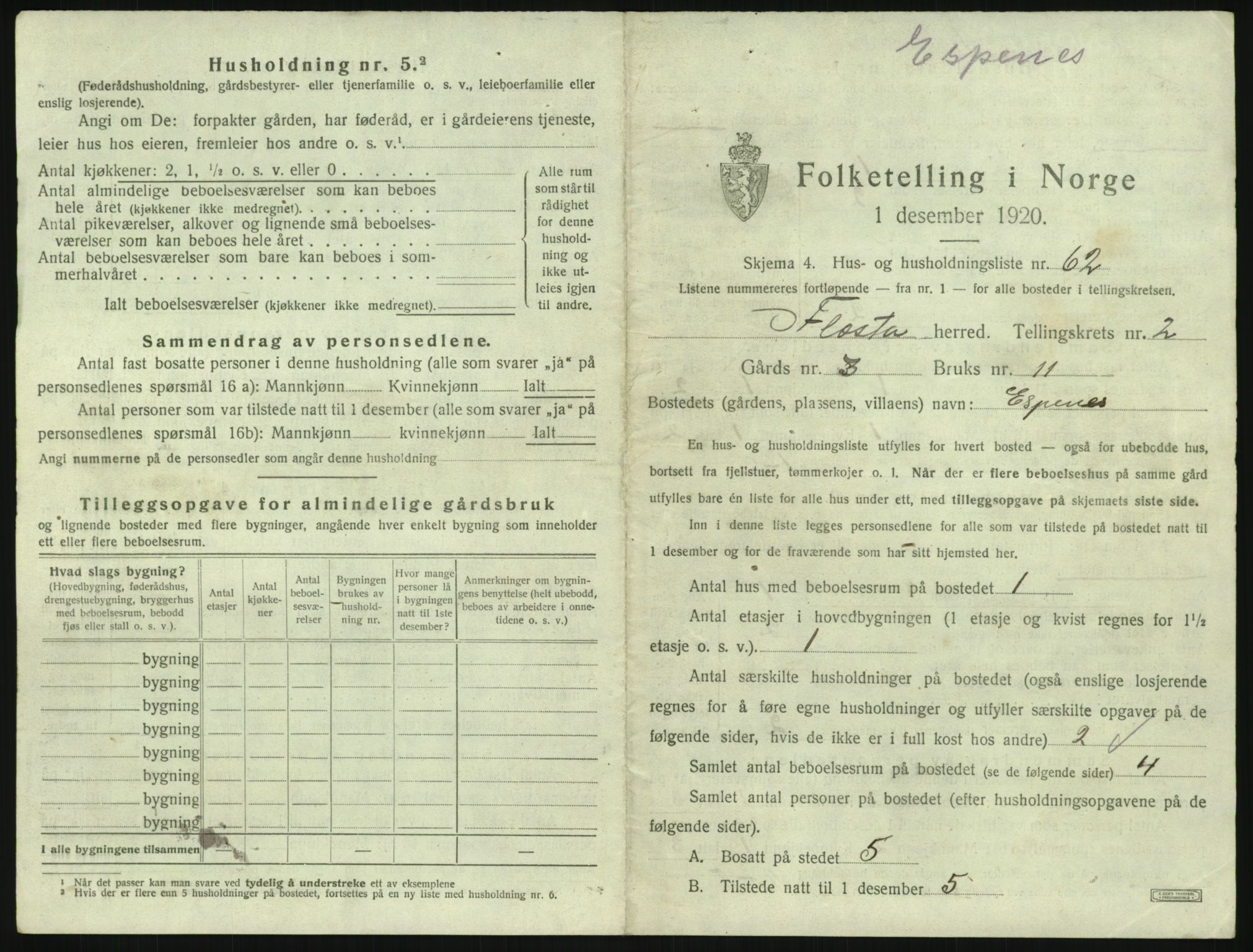 SAK, 1920 census for Flosta, 1920, p. 232