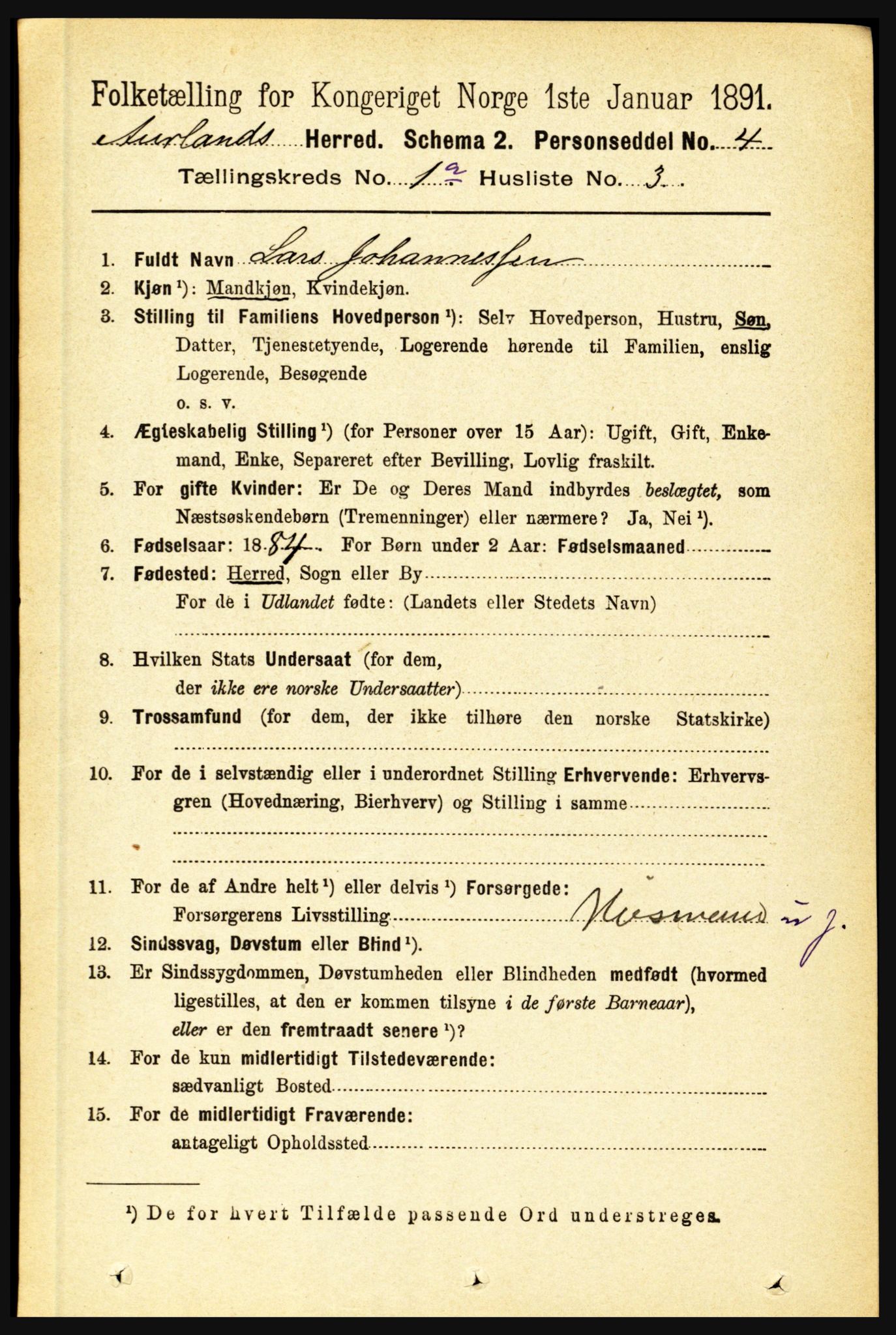 RA, 1891 census for 1421 Aurland, 1891, p. 45
