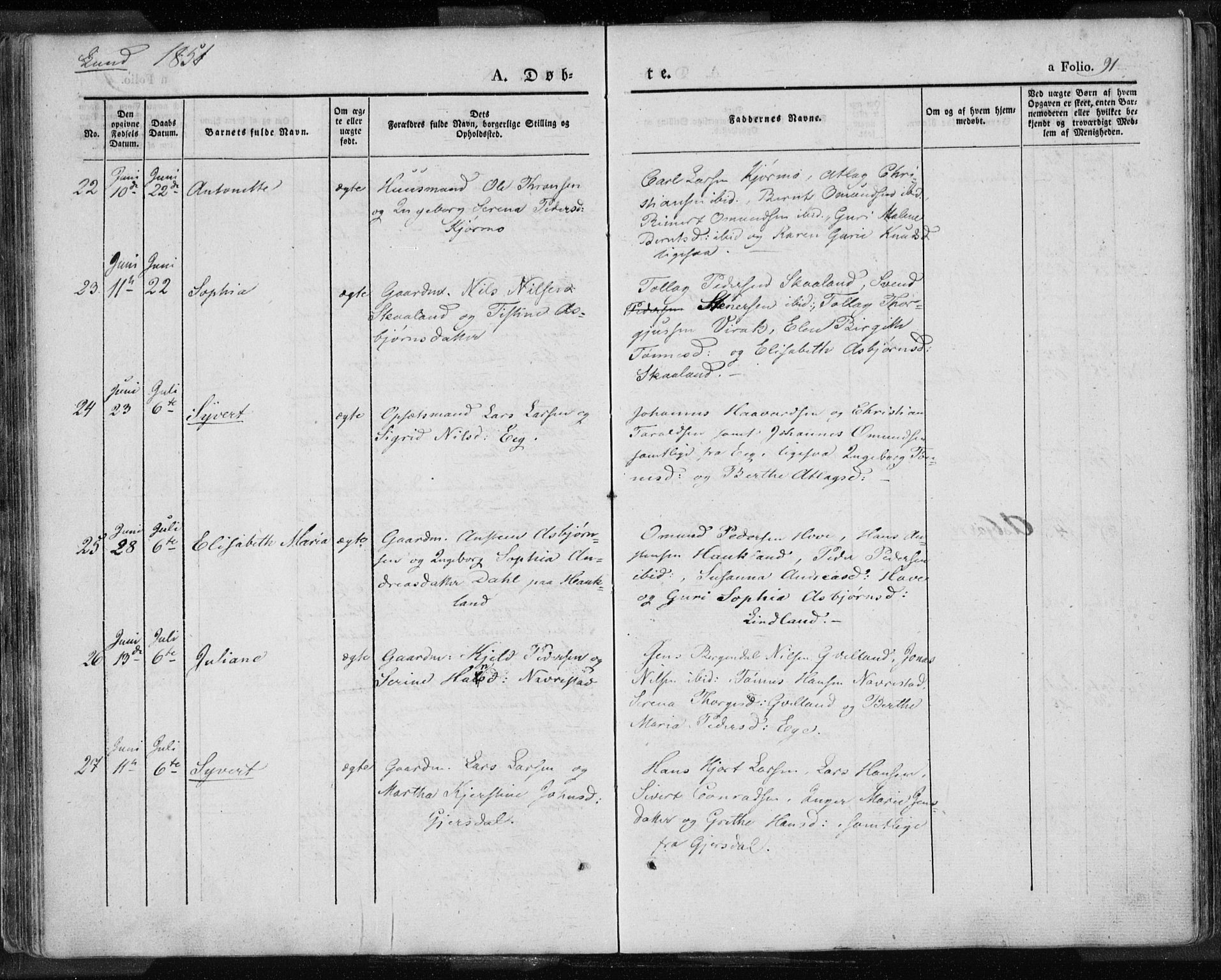 Lund sokneprestkontor, AV/SAST-A-101809/S06/L0007: Parish register (official) no. A 7.1, 1833-1854, p. 91