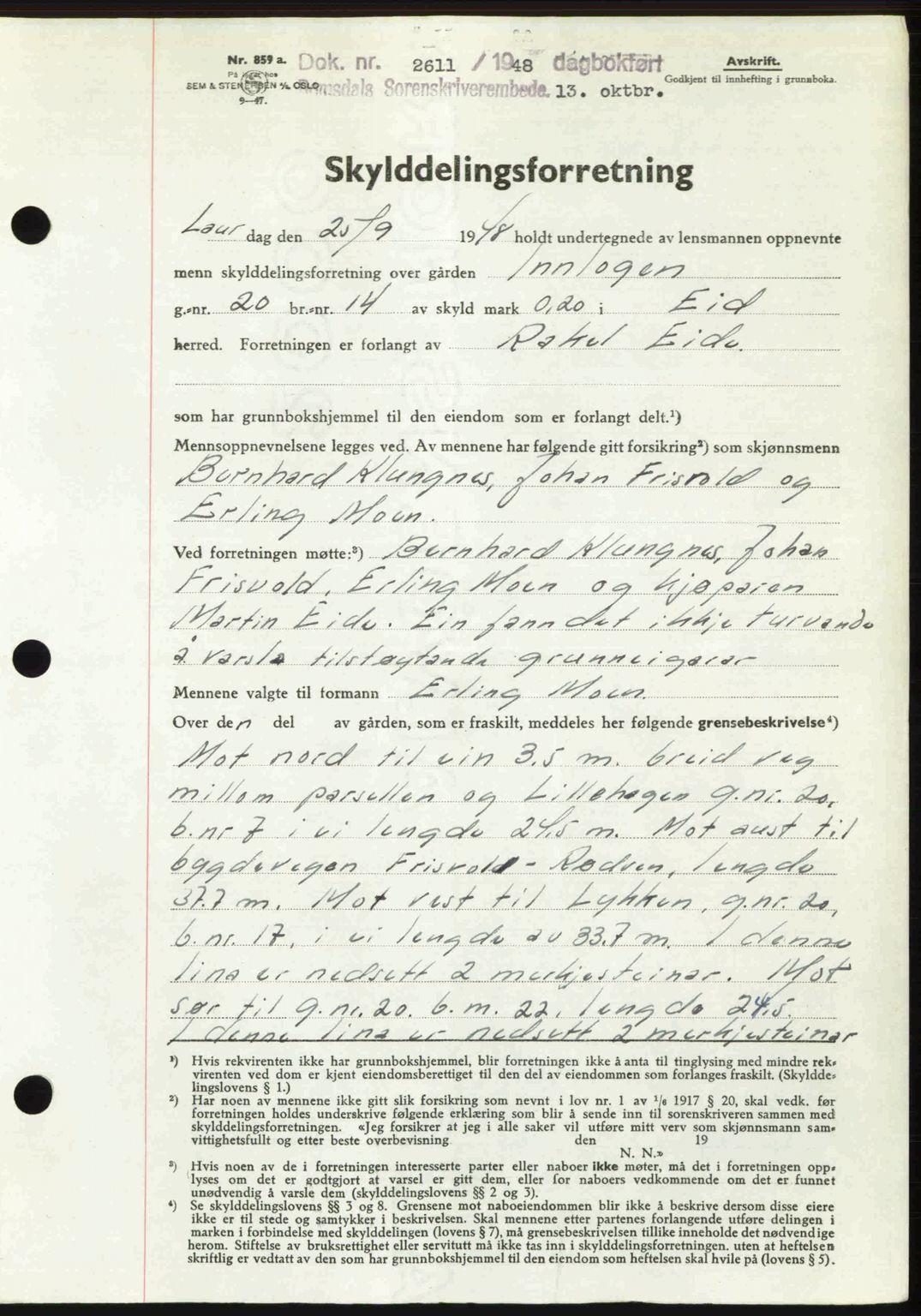 Romsdal sorenskriveri, AV/SAT-A-4149/1/2/2C: Mortgage book no. A27, 1948-1948, Diary no: : 2611/1948