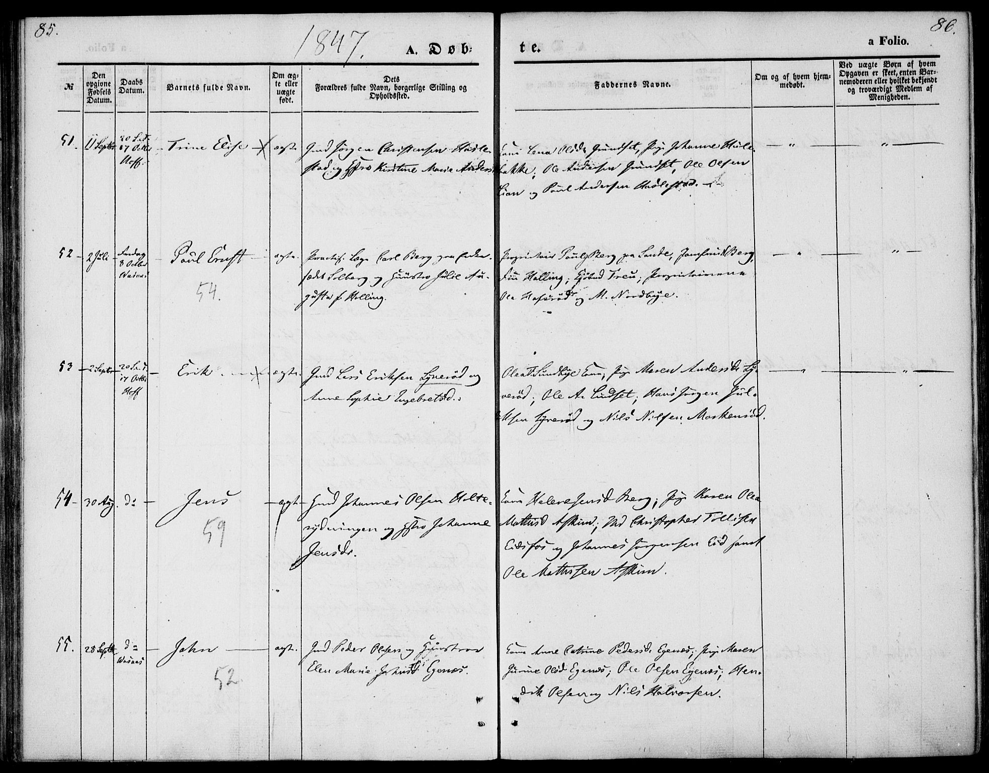 Hof kirkebøker, AV/SAKO-A-64/F/Fa/L0005: Parish register (official) no. I 5, 1844-1851, p. 85-86