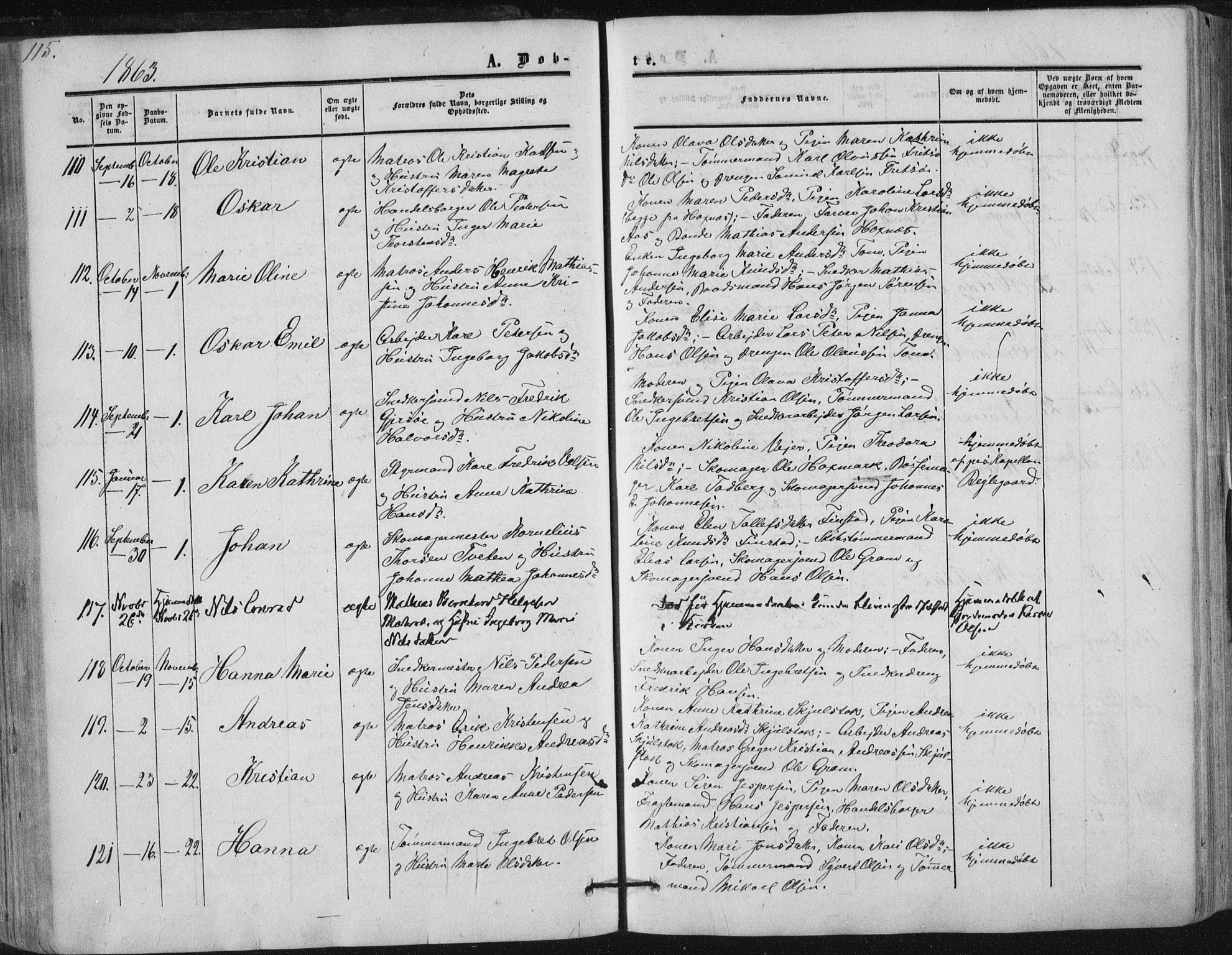 Tønsberg kirkebøker, AV/SAKO-A-330/F/Fa/L0008: Parish register (official) no. I 8, 1855-1864, p. 115