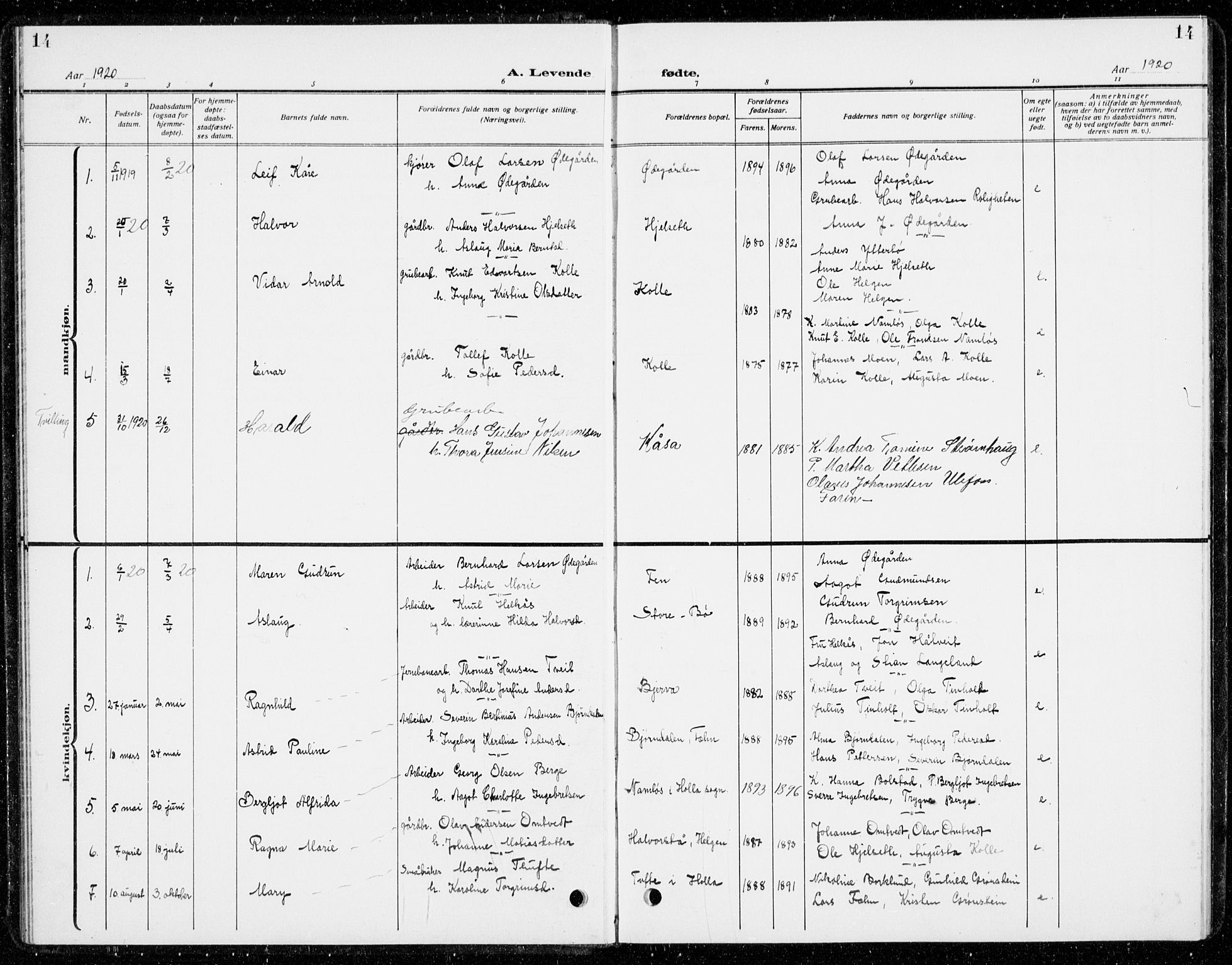 Holla kirkebøker, SAKO/A-272/G/Gb/L0003: Parish register (copy) no. II 3, 1914-1941, p. 14