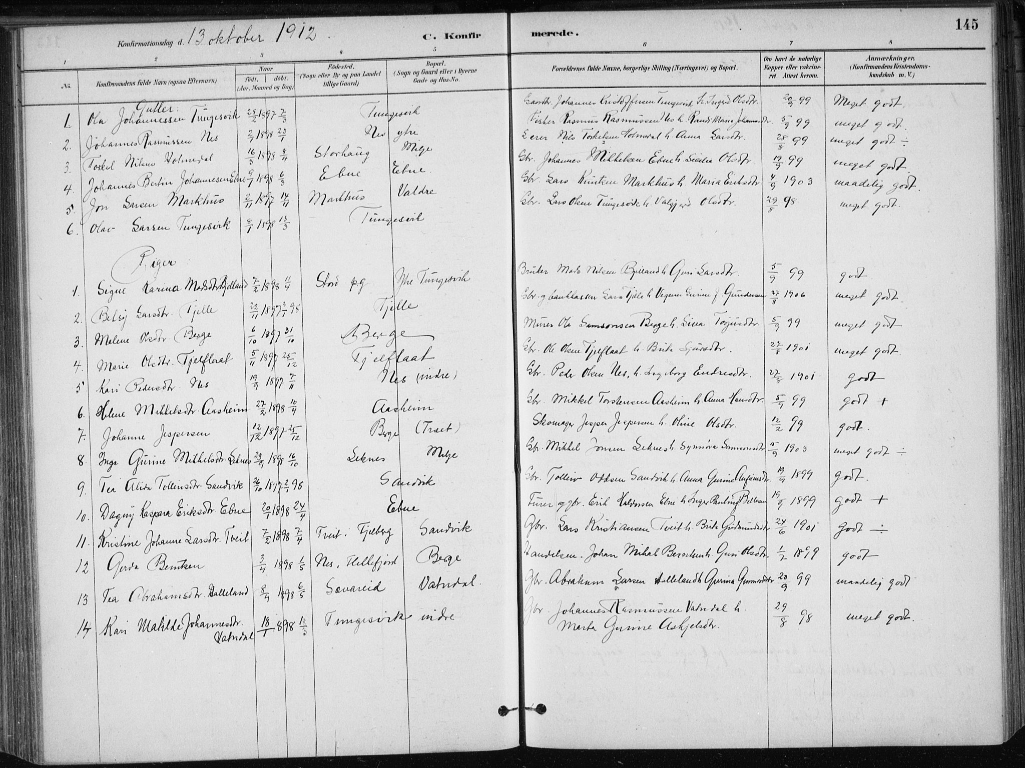 Skånevik sokneprestembete, SAB/A-77801/H/Haa: Parish register (official) no. B 1, 1879-1914, p. 145