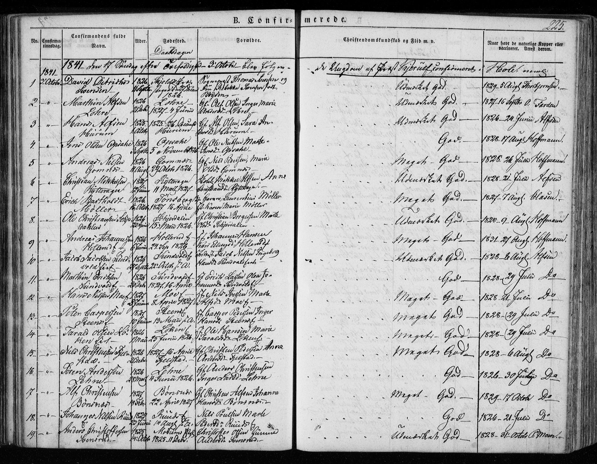Hole kirkebøker, SAKO/A-228/F/Fa/L0005: Parish register (official) no. I 5, 1833-1851, p. 225
