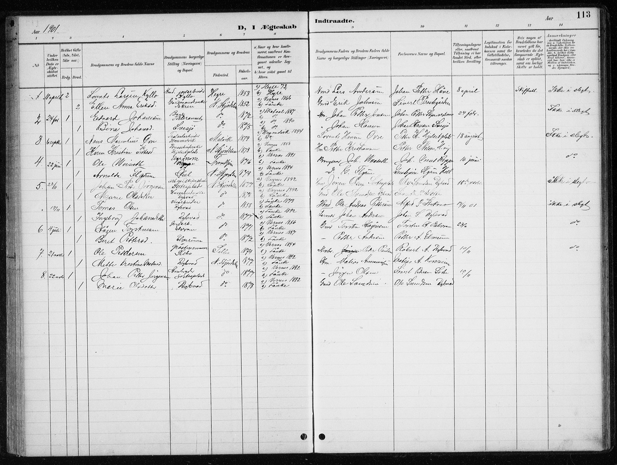 Ministerialprotokoller, klokkerbøker og fødselsregistre - Nord-Trøndelag, SAT/A-1458/710/L0096: Parish register (copy) no. 710C01, 1892-1925, p. 113