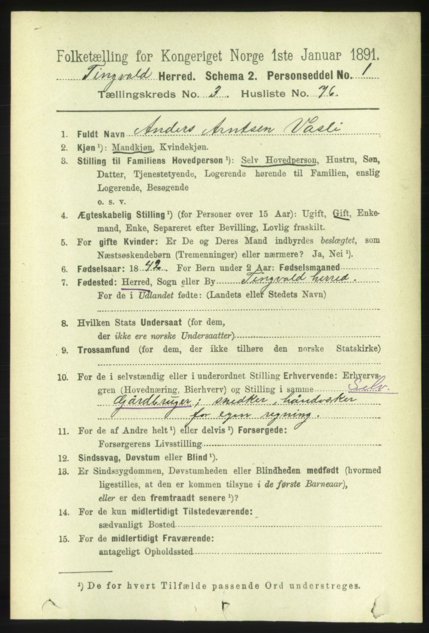 RA, 1891 census for 1560 Tingvoll, 1891, p. 1516