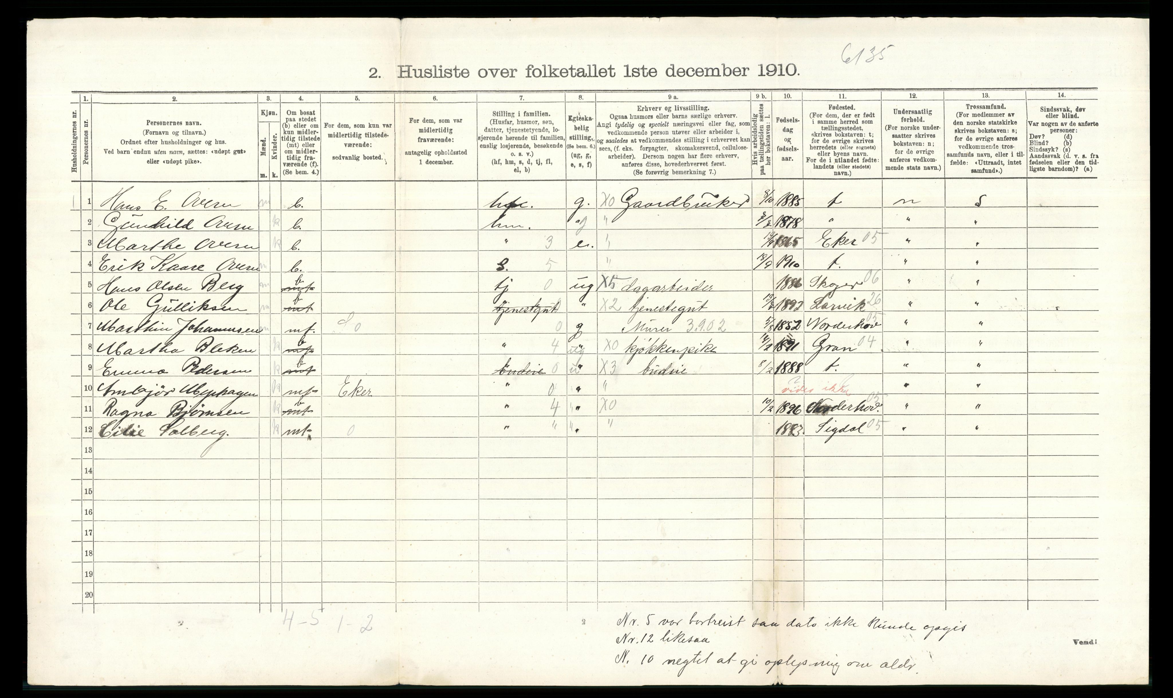 RA, 1910 census for Modum, 1910, p. 2129