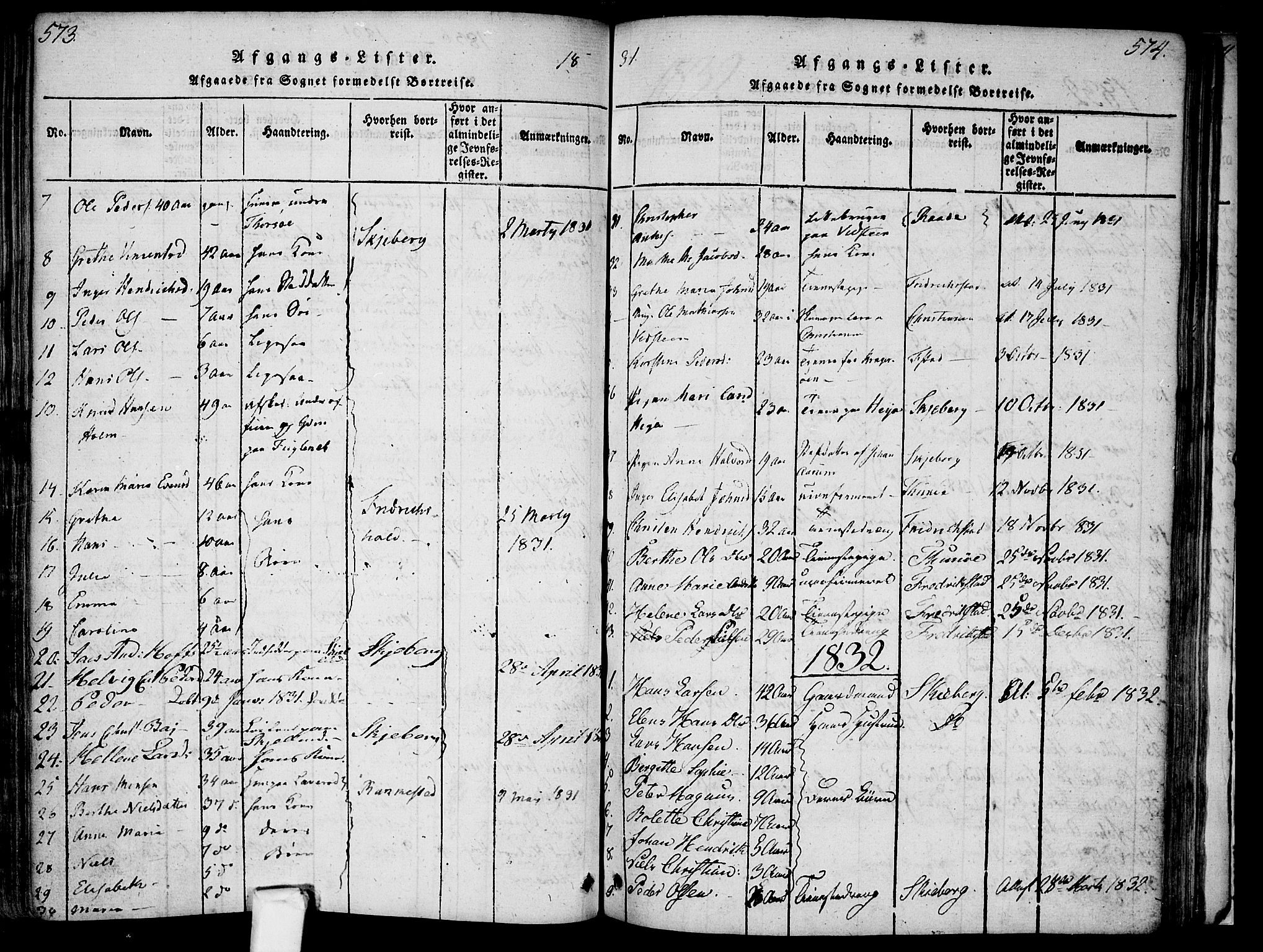 Borge prestekontor Kirkebøker, AV/SAO-A-10903/F/Fa/L0003: Parish register (official) no. I 3, 1815-1836, p. 573-574