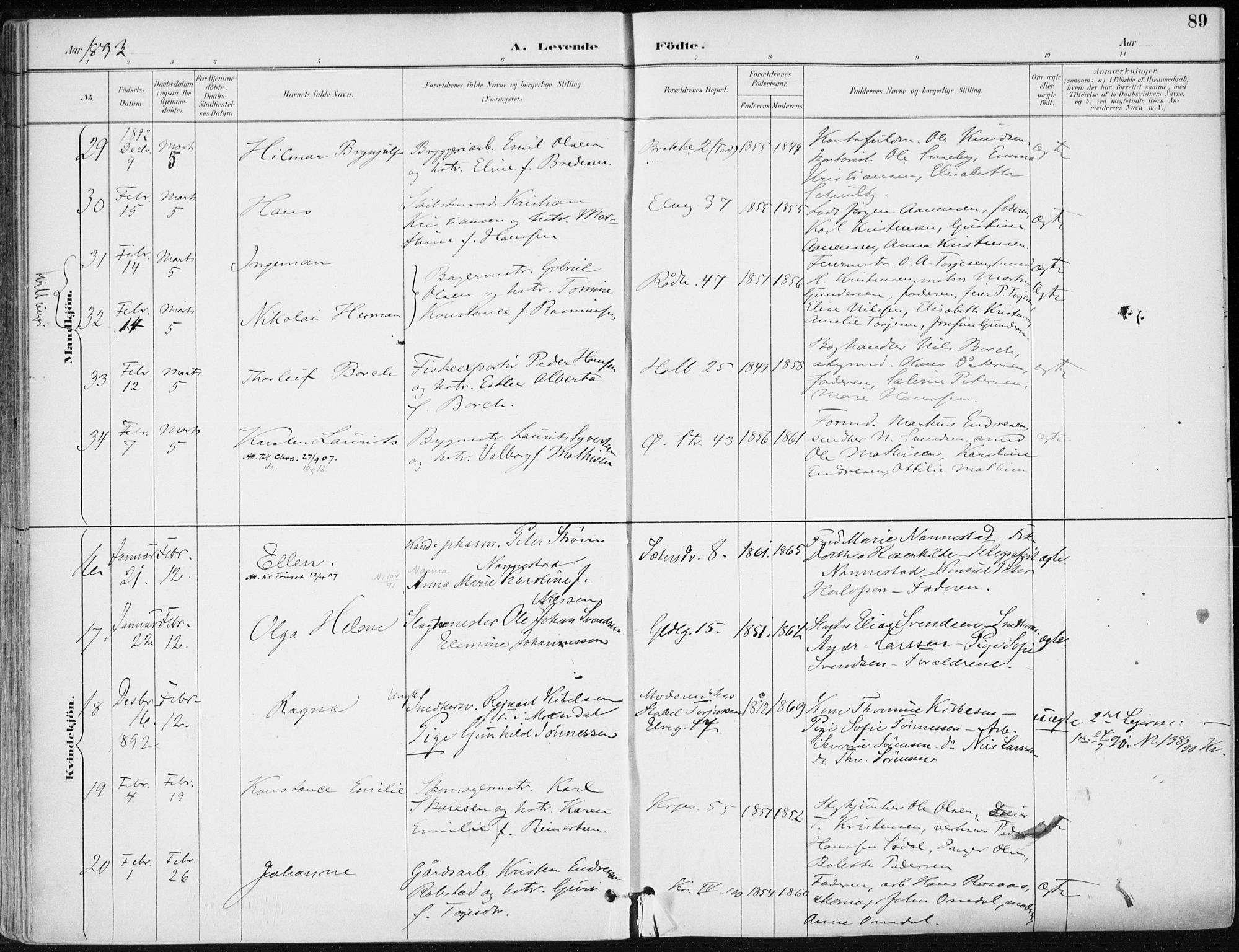 Kristiansand domprosti, AV/SAK-1112-0006/F/Fa/L0019: Parish register (official) no. A 18, 1890-1897, p. 89