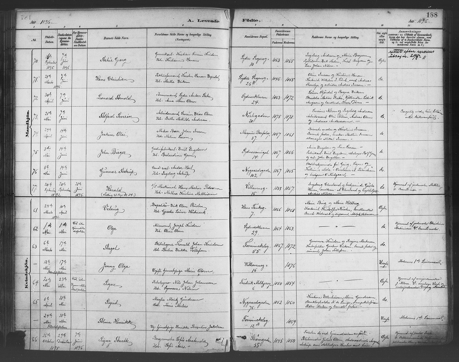 Johanneskirken sokneprestembete, AV/SAB-A-76001/H/Hab: Parish register (copy) no. A 1, 1885-1900, p. 188