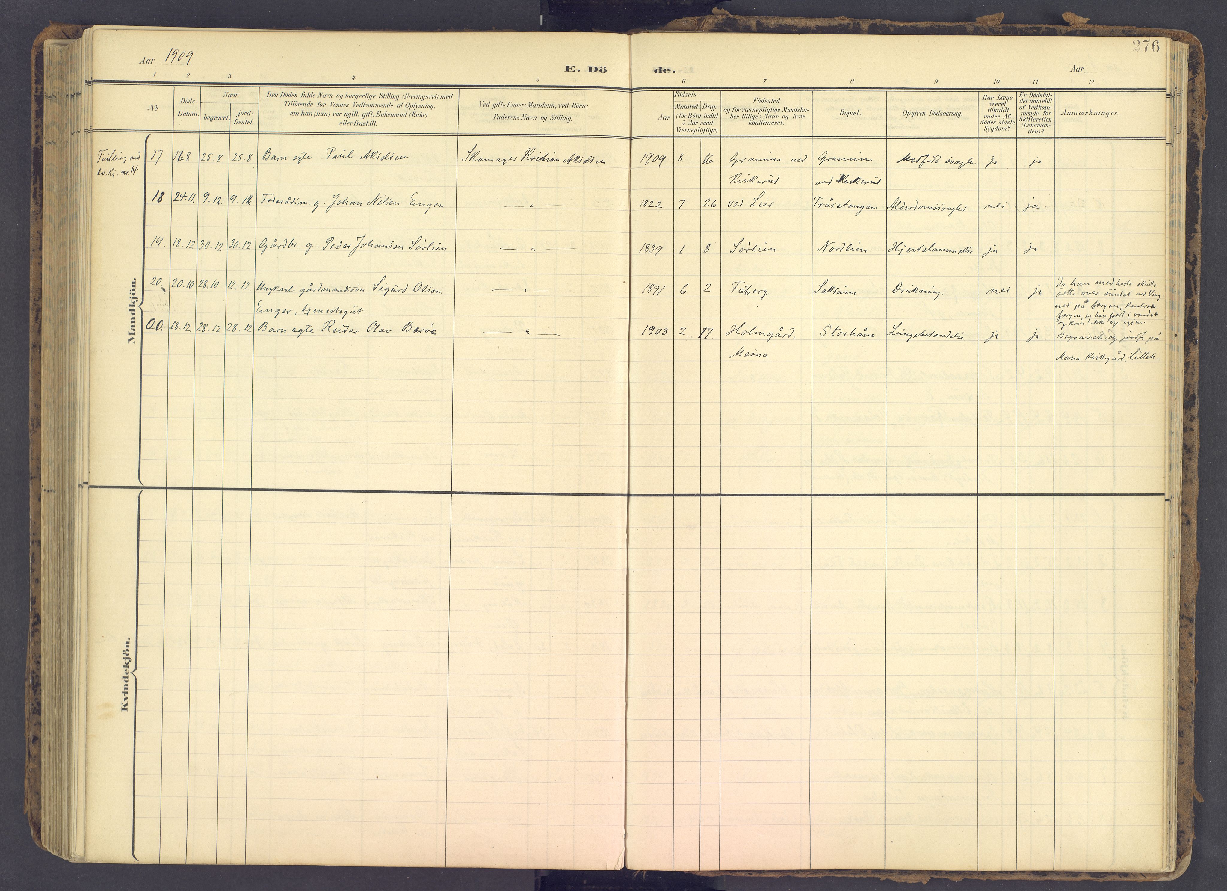 Fåberg prestekontor, AV/SAH-PREST-086/H/Ha/Haa/L0012: Parish register (official) no. 12, 1899-1915, p. 276