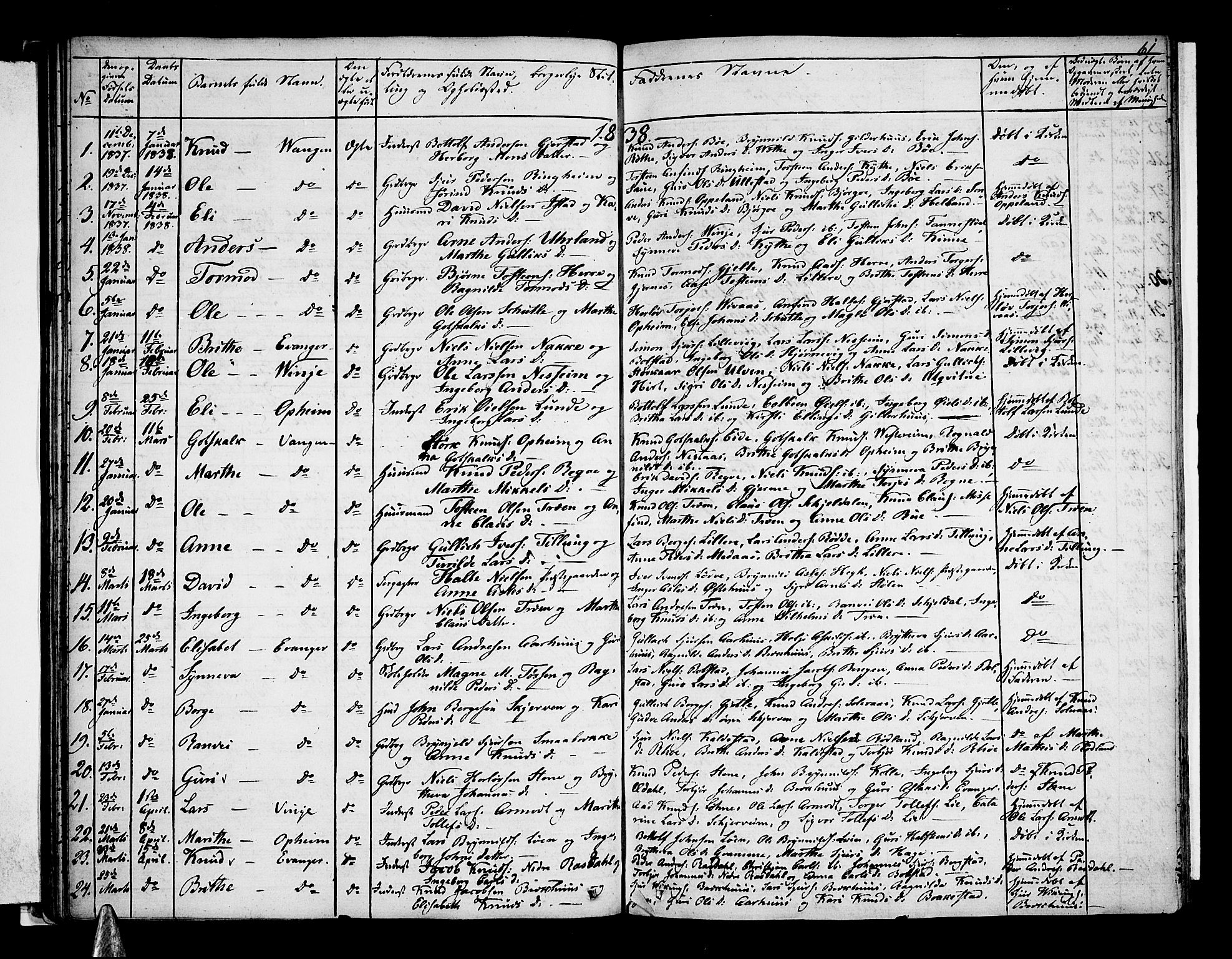 Voss sokneprestembete, SAB/A-79001: Curate's parish register no. A 1, 1821-1841, p. 61