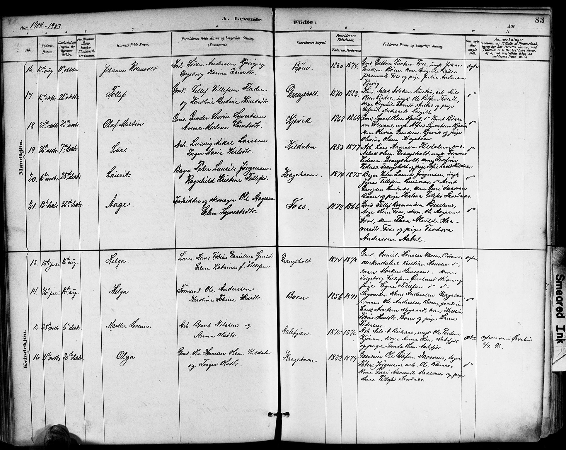 Tveit sokneprestkontor, AV/SAK-1111-0043/F/Fb/L0004: Parish register (copy) no. B 4, 1887-1914, p. 83