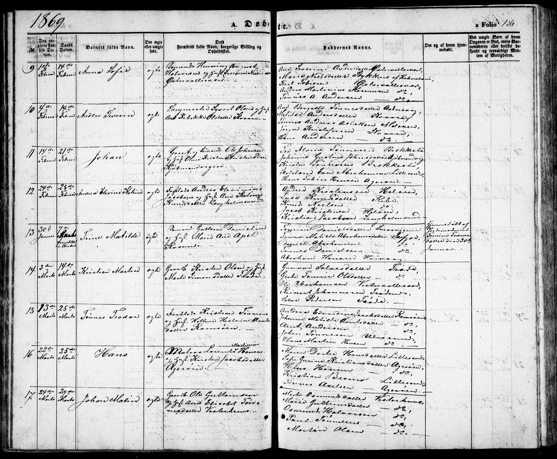 Høvåg sokneprestkontor, SAK/1111-0025/F/Fb/L0002: Parish register (copy) no. B 2, 1847-1869, p. 136