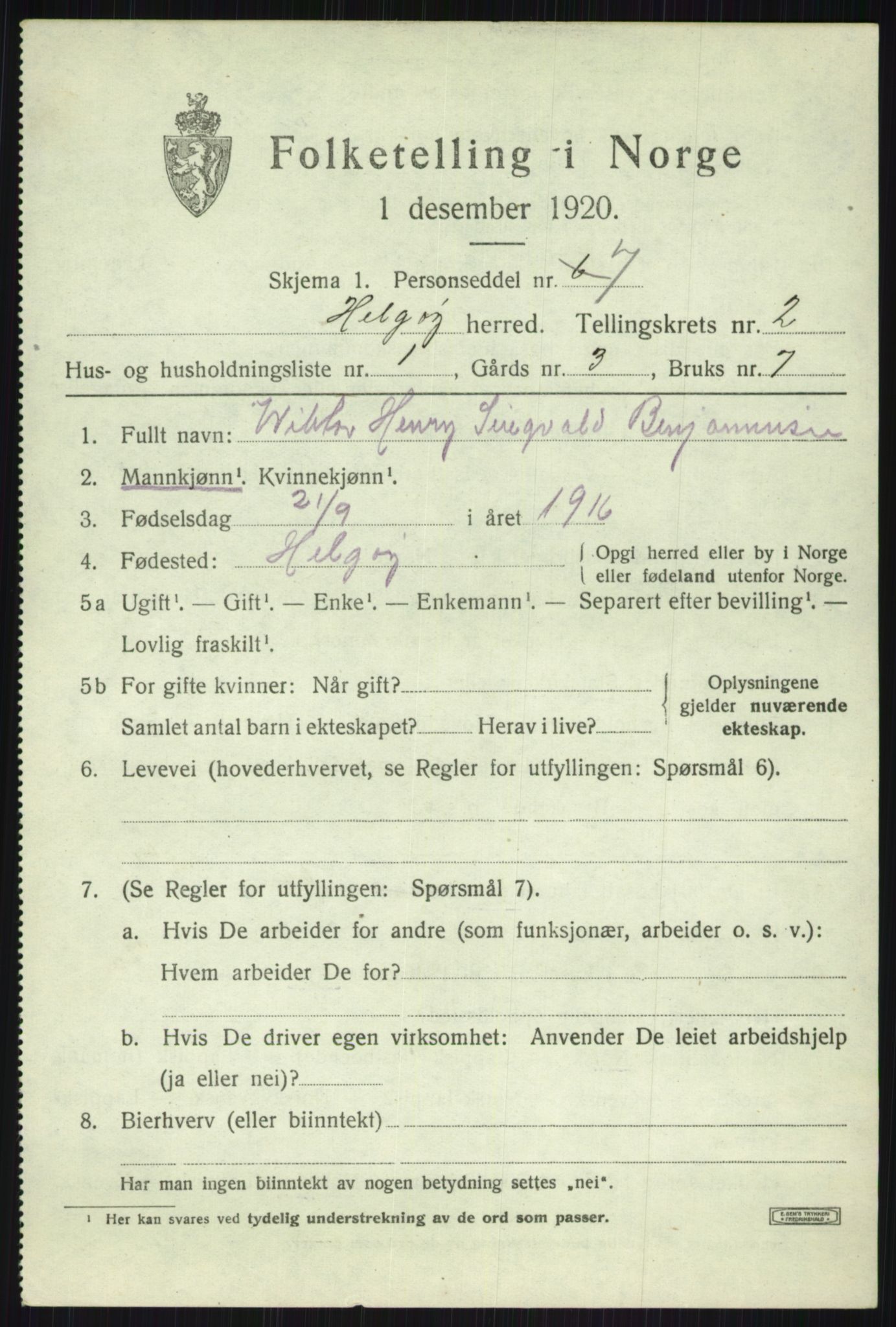 SATØ, 1920 census for Helgøy, 1920, p. 1129