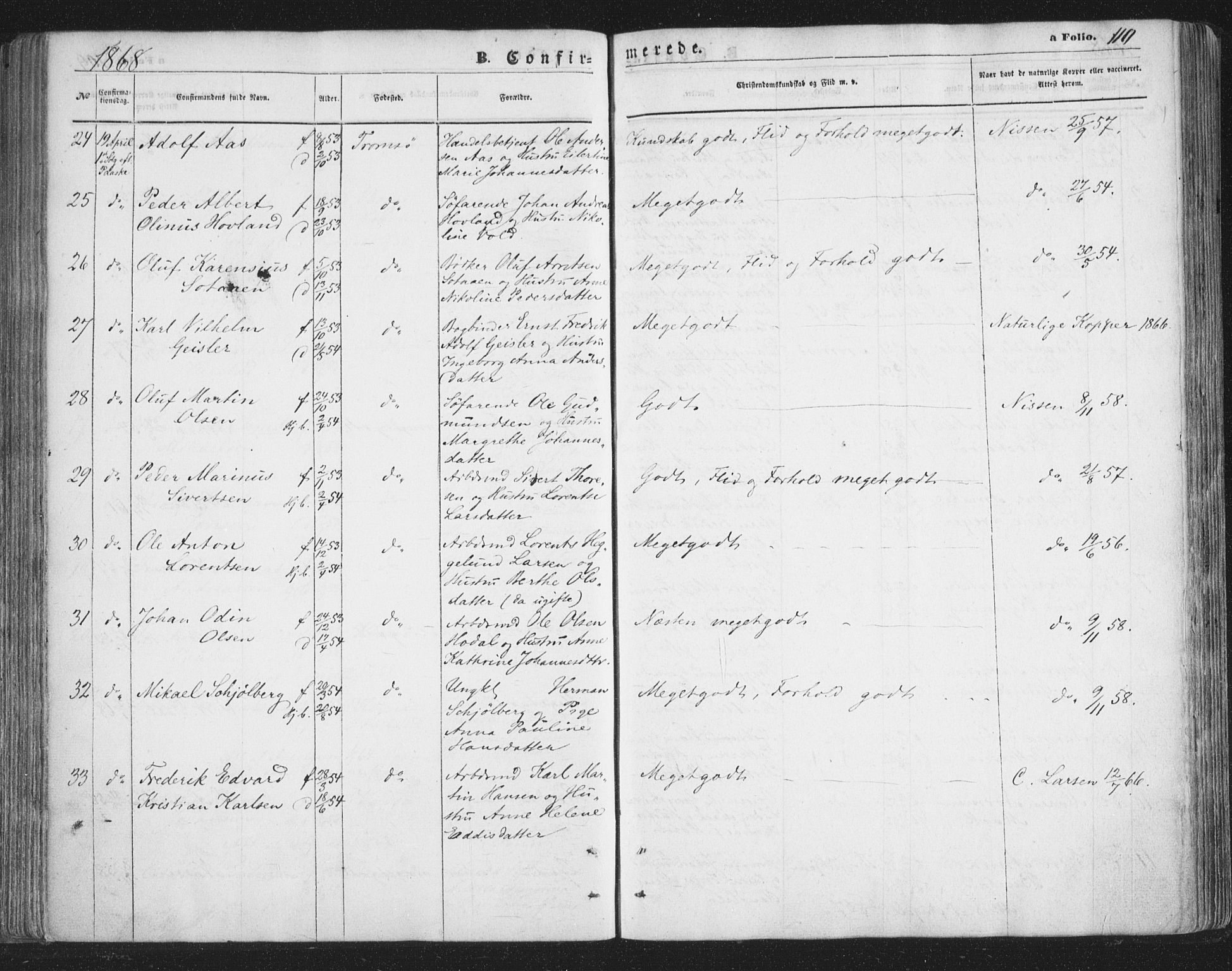 Tromsø sokneprestkontor/stiftsprosti/domprosti, SATØ/S-1343/G/Ga/L0012kirke: Parish register (official) no. 12, 1865-1871, p. 110