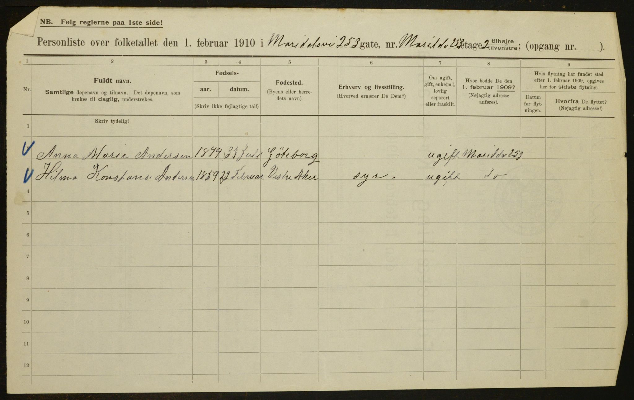 OBA, Municipal Census 1910 for Kristiania, 1910, p. 60734