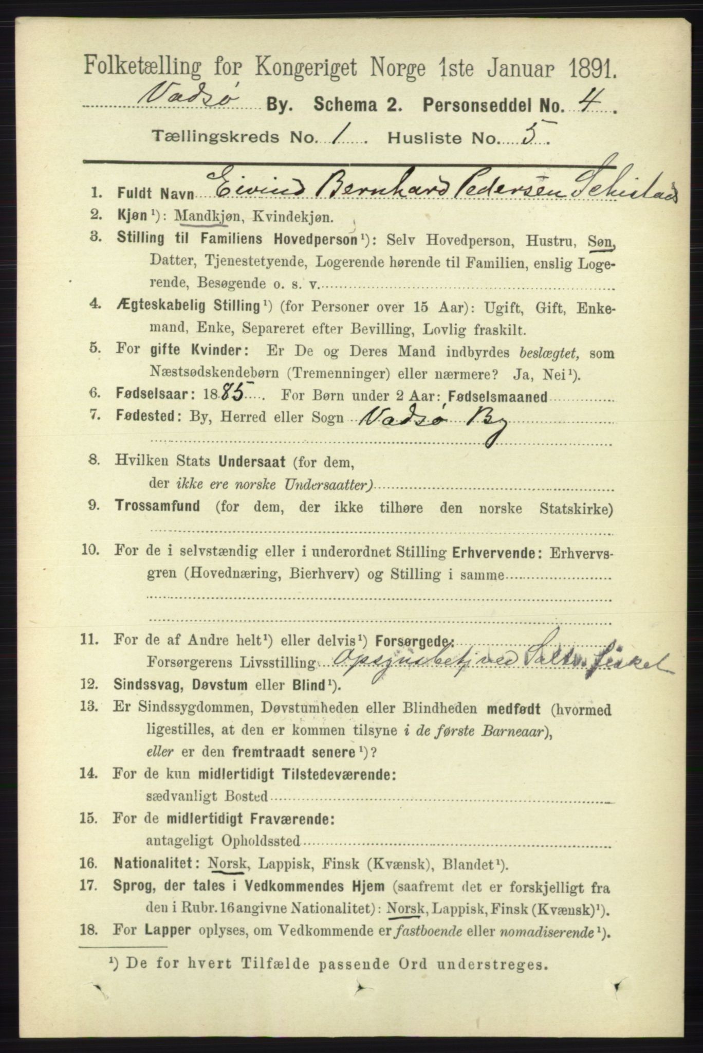 RA, 1891 census for 2003 Vadsø, 1891, p. 186