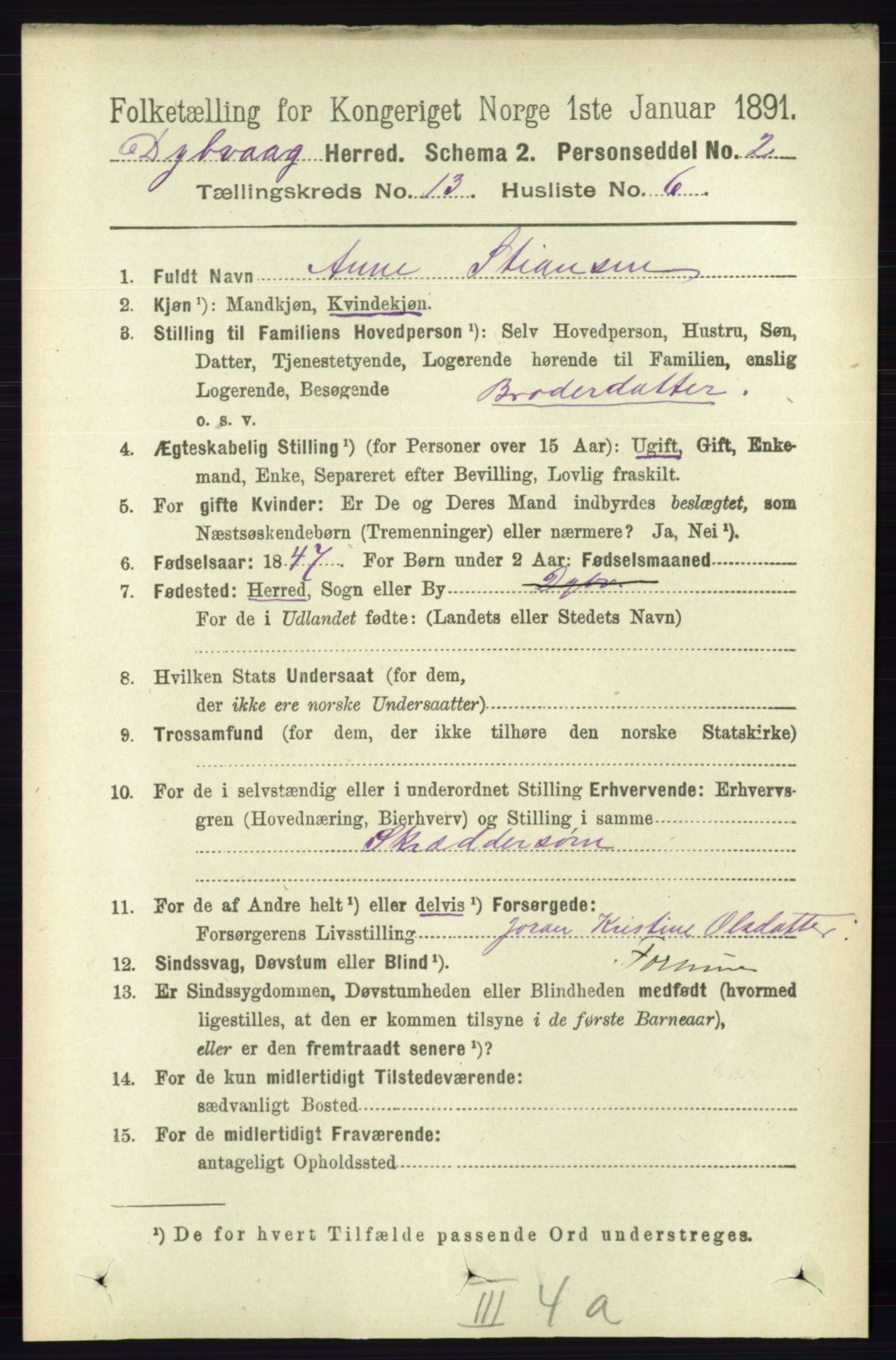 RA, 1891 census for 0915 Dypvåg, 1891, p. 5336