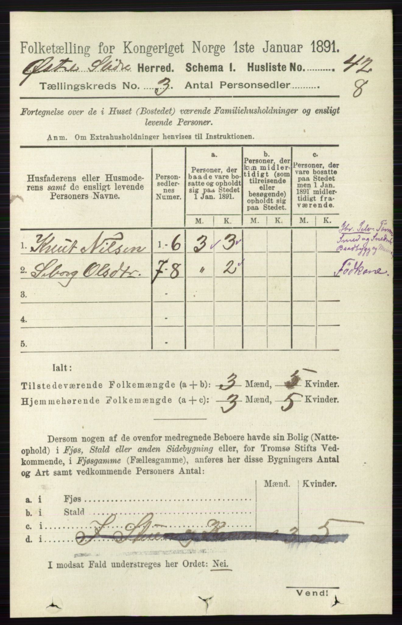 RA, 1891 census for 0544 Øystre Slidre, 1891, p. 591