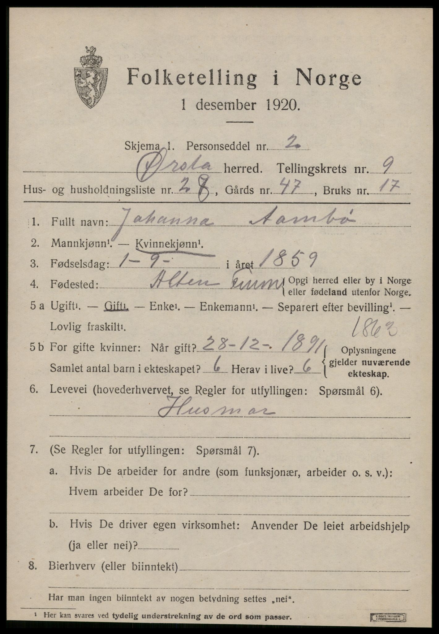 SAT, 1920 census for Ørsta, 1920, p. 6634