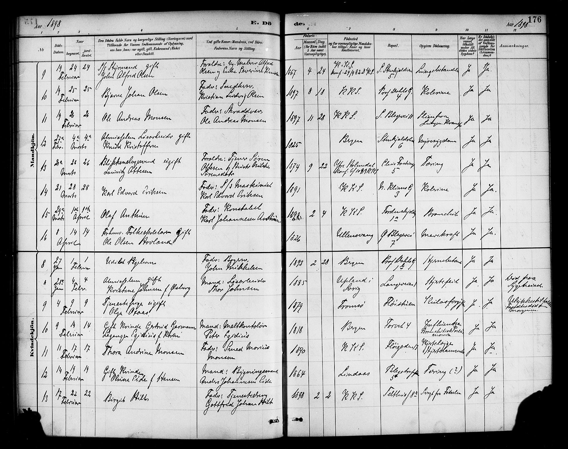 Korskirken sokneprestembete, AV/SAB-A-76101/H/Haa/L0047: Parish register (official) no. E 5, 1884-1910, p. 176