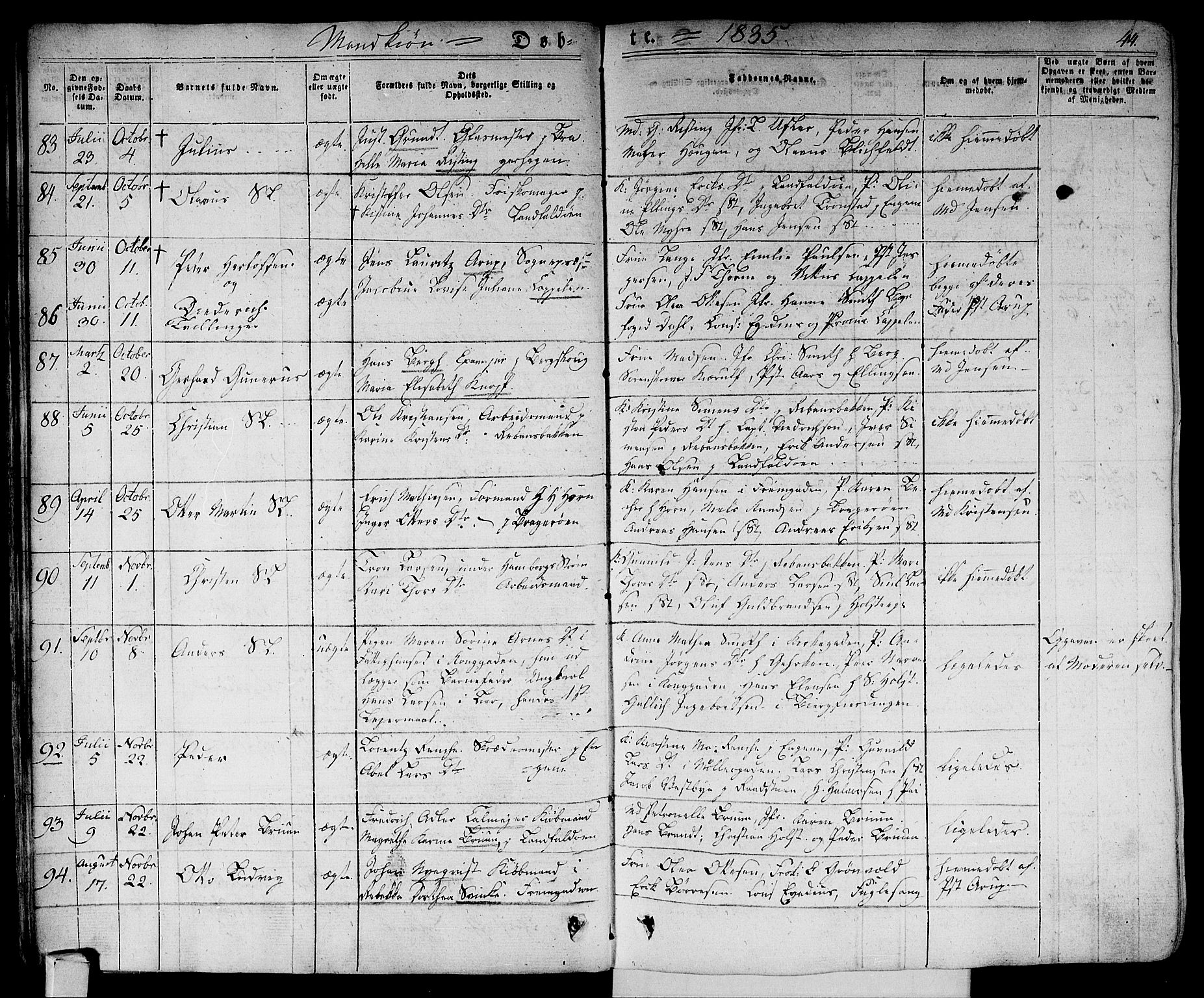 Bragernes kirkebøker, AV/SAKO-A-6/F/Fb/L0001: Parish register (official) no. II 1, 1830-1847, p. 44