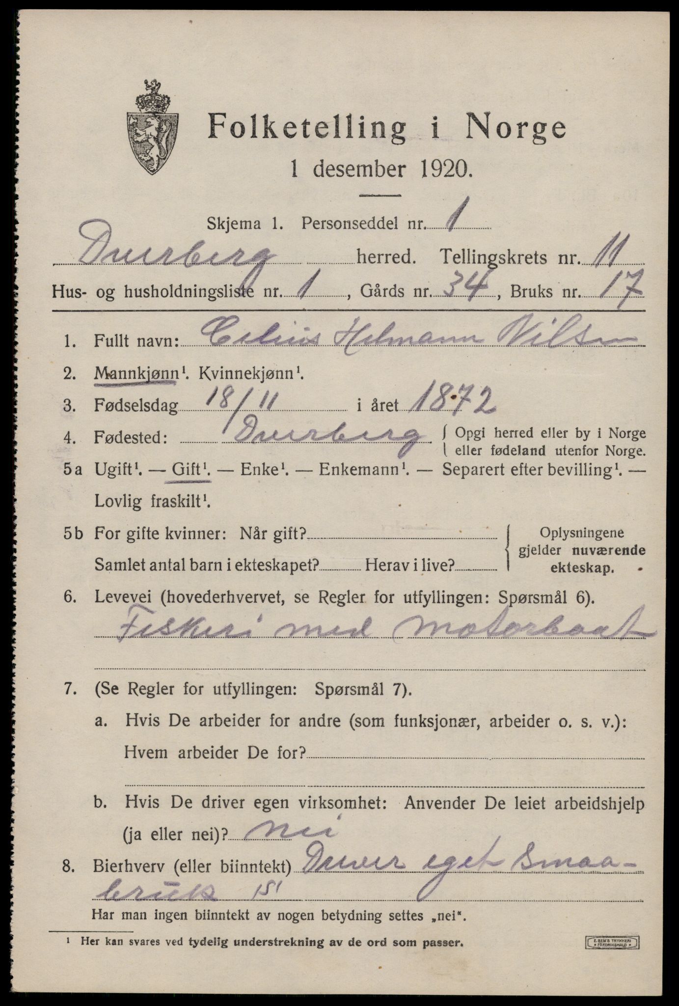 SAT, 1920 census for Dverberg, 1920, p. 8774