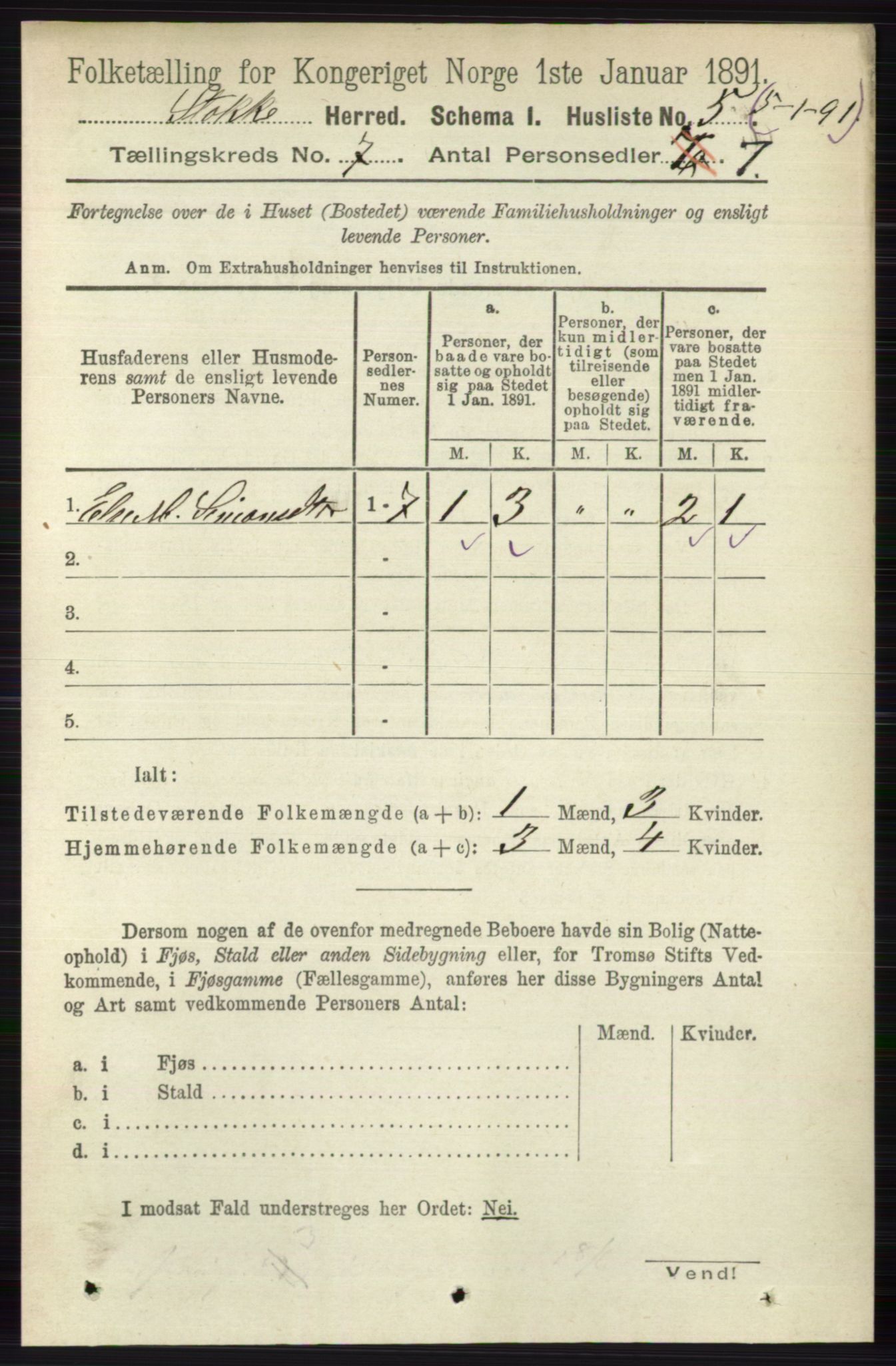 RA, 1891 census for 0720 Stokke, 1891, p. 4512