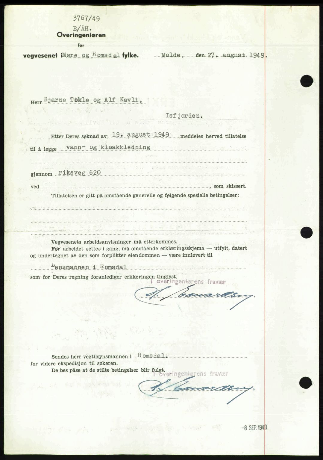 Romsdal sorenskriveri, AV/SAT-A-4149/1/2/2C: Mortgage book no. A30, 1949-1949, Diary no: : 2486/1949