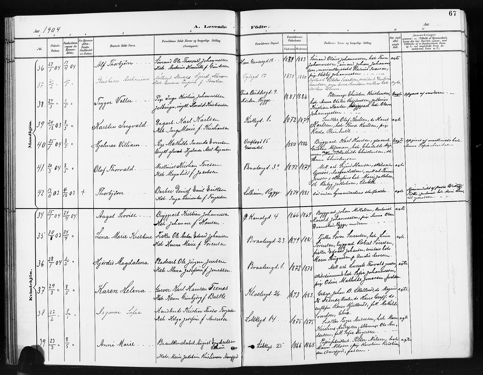 Moss prestekontor Kirkebøker, AV/SAO-A-2003/G/Ga/L0007: Parish register (copy) no. I 7, 1901-1912, p. 67