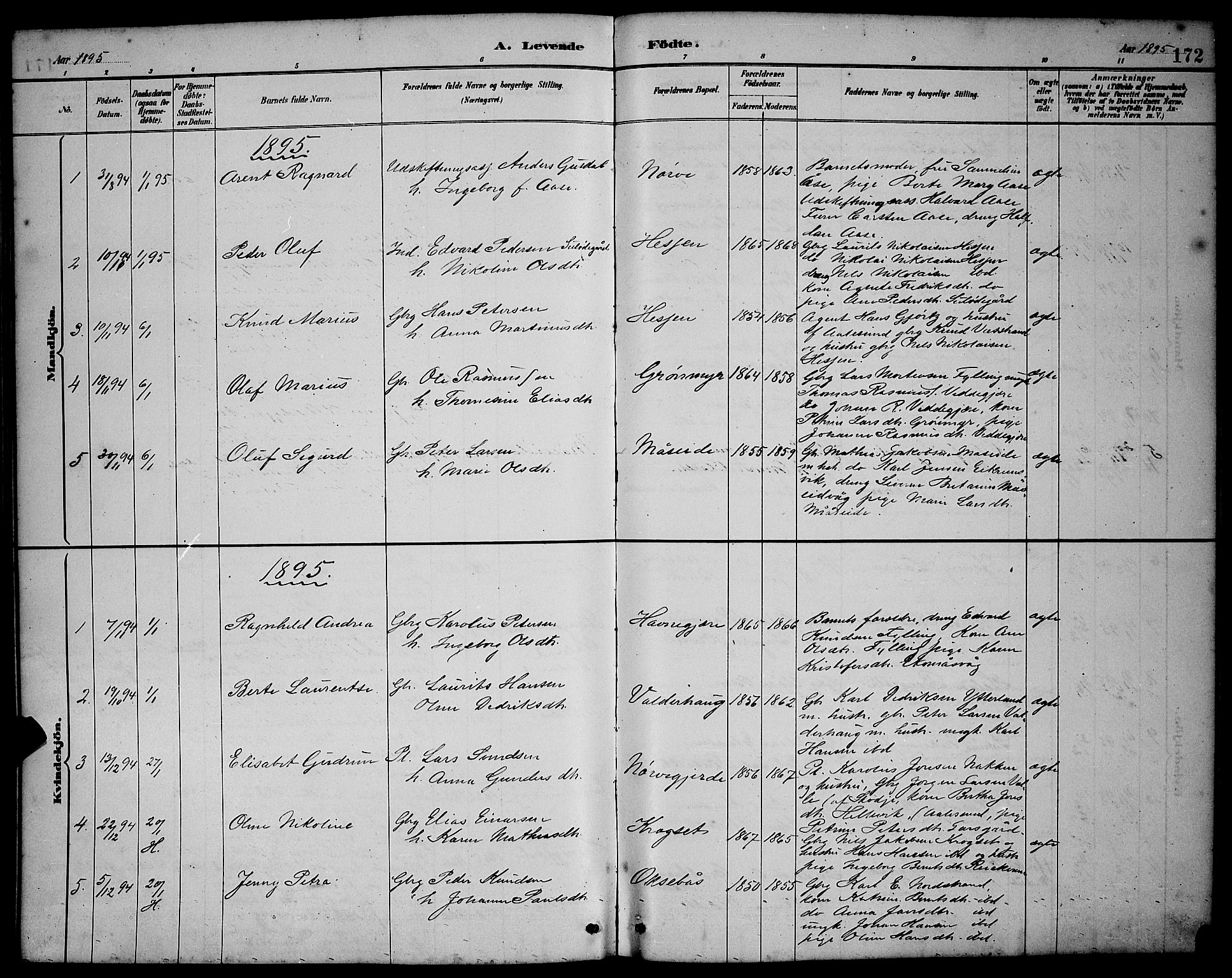 Ministerialprotokoller, klokkerbøker og fødselsregistre - Møre og Romsdal, SAT/A-1454/528/L0431: Parish register (copy) no. 528C12, 1885-1898, p. 172