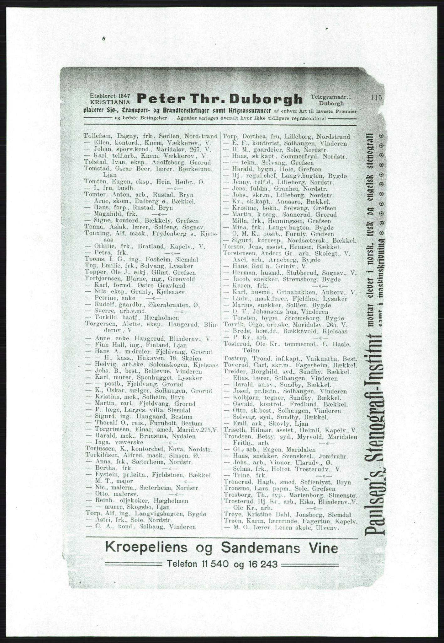 Aker adressebok/adressekalender, PUBL/001/A/001: Akers adressebok, 1916-1917, p. 115