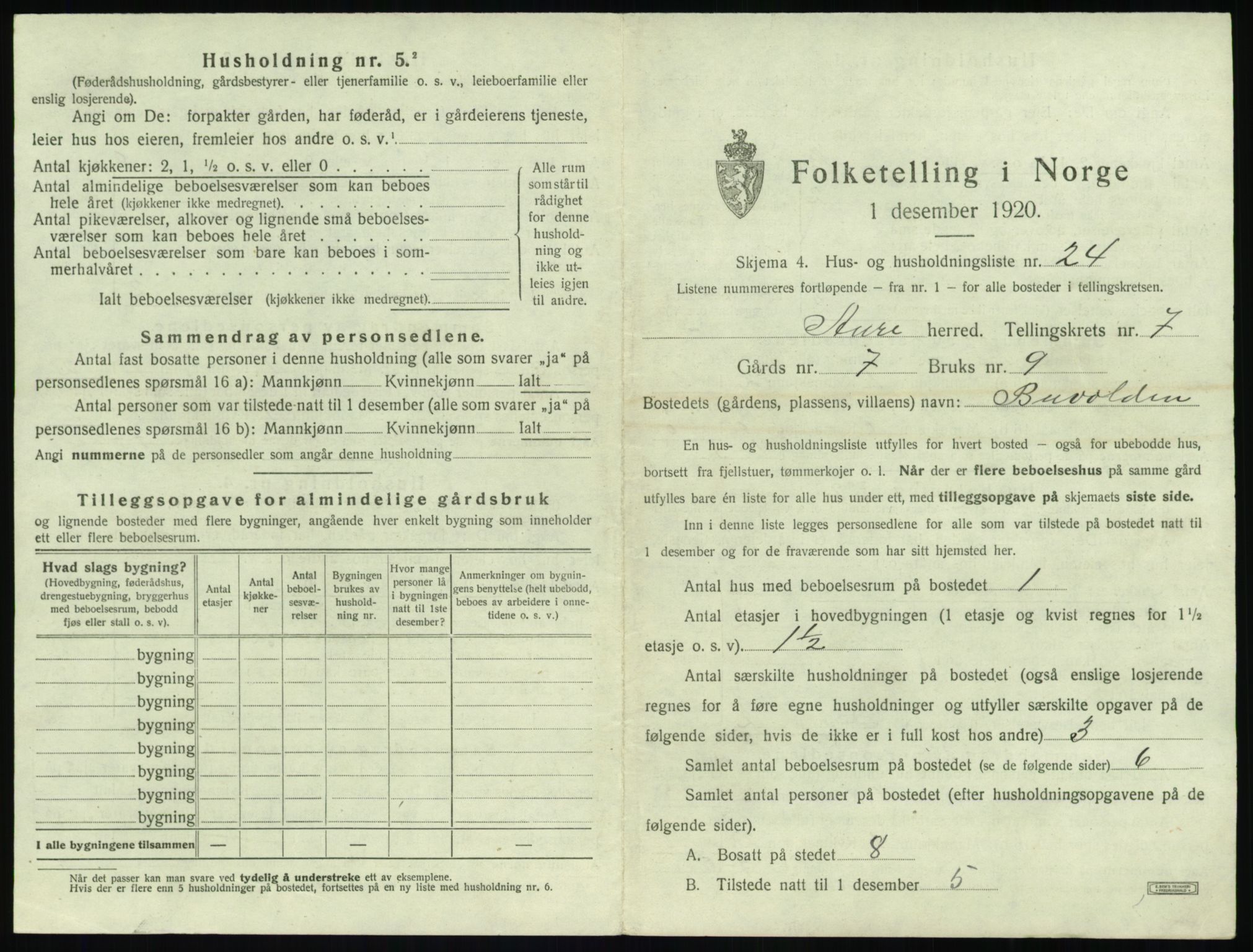 SAT, 1920 census for Aure, 1920, p. 438