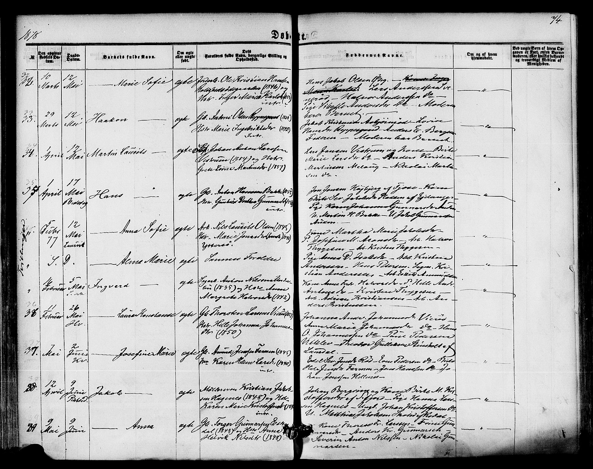 Hedrum kirkebøker, AV/SAKO-A-344/F/Fa/L0008: Parish register (official) no. I 8, 1869-1880, p. 74