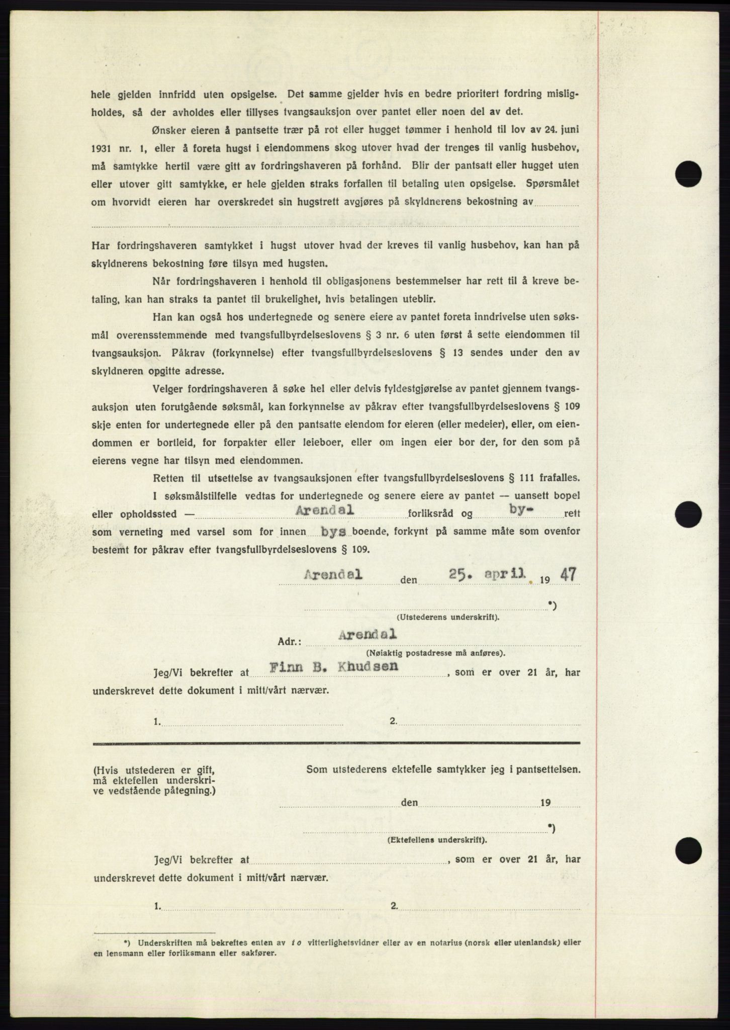 Nedenes sorenskriveri, AV/SAK-1221-0006/G/Gb/Gbb/L0004: Mortgage book no. B4, 1947-1947, Diary no: : 487/1947