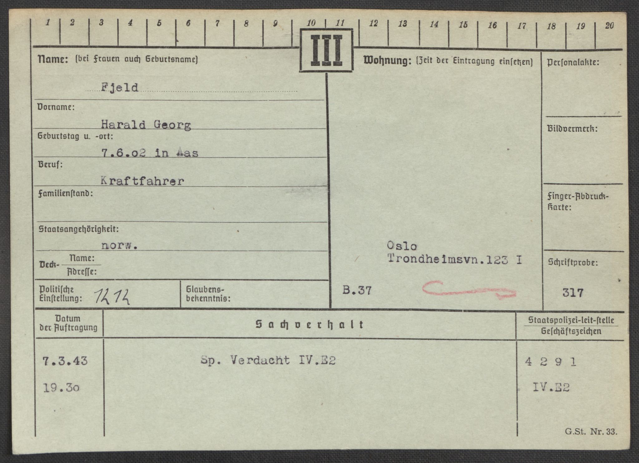 Befehlshaber der Sicherheitspolizei und des SD, RA/RAFA-5969/E/Ea/Eaa/L0003: Register over norske fanger i Møllergata 19: Eng-Hag, 1940-1945, p. 340