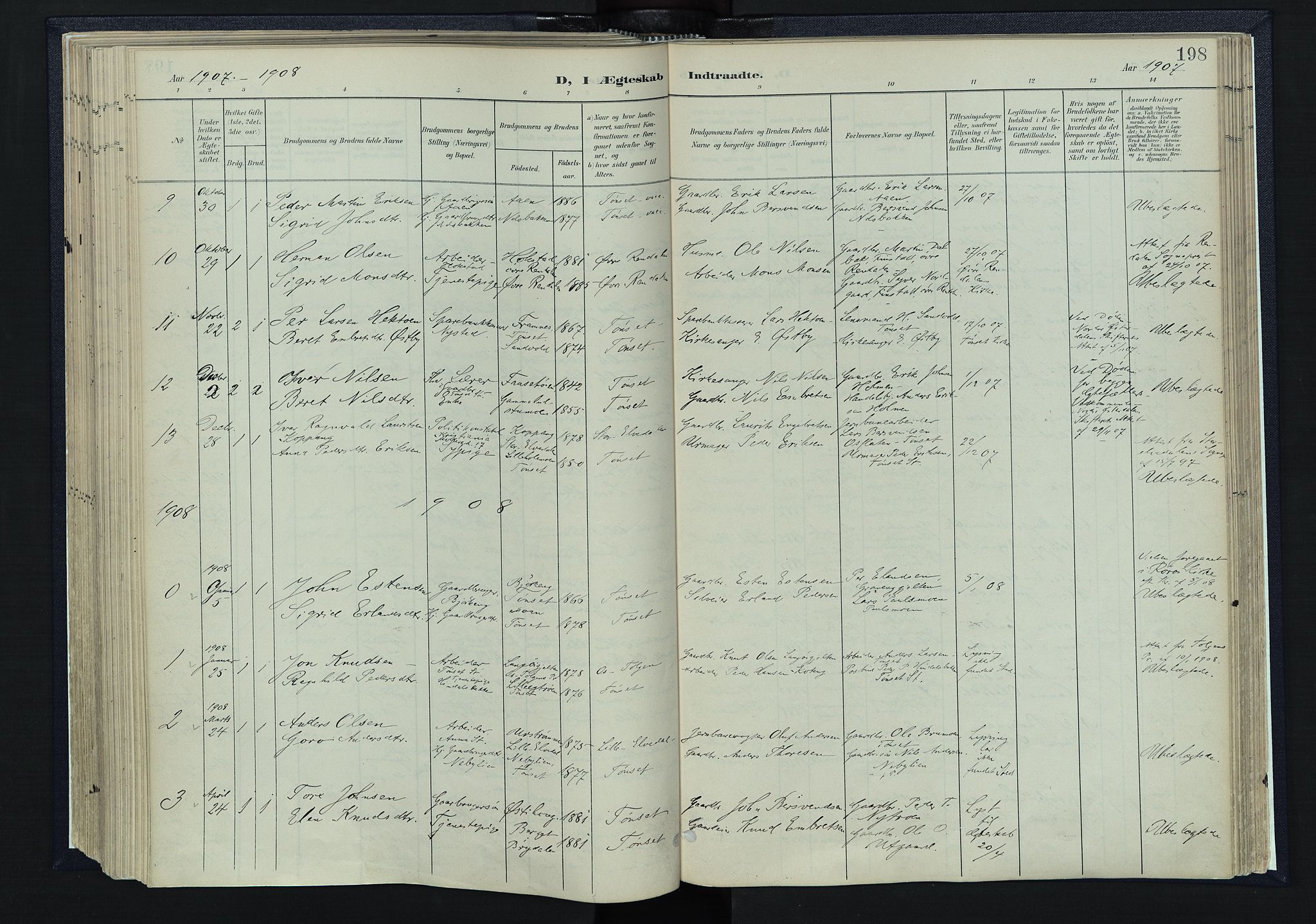 Tynset prestekontor, AV/SAH-PREST-058/H/Ha/Haa/L0025: Parish register (official) no. 25, 1900-1914, p. 198