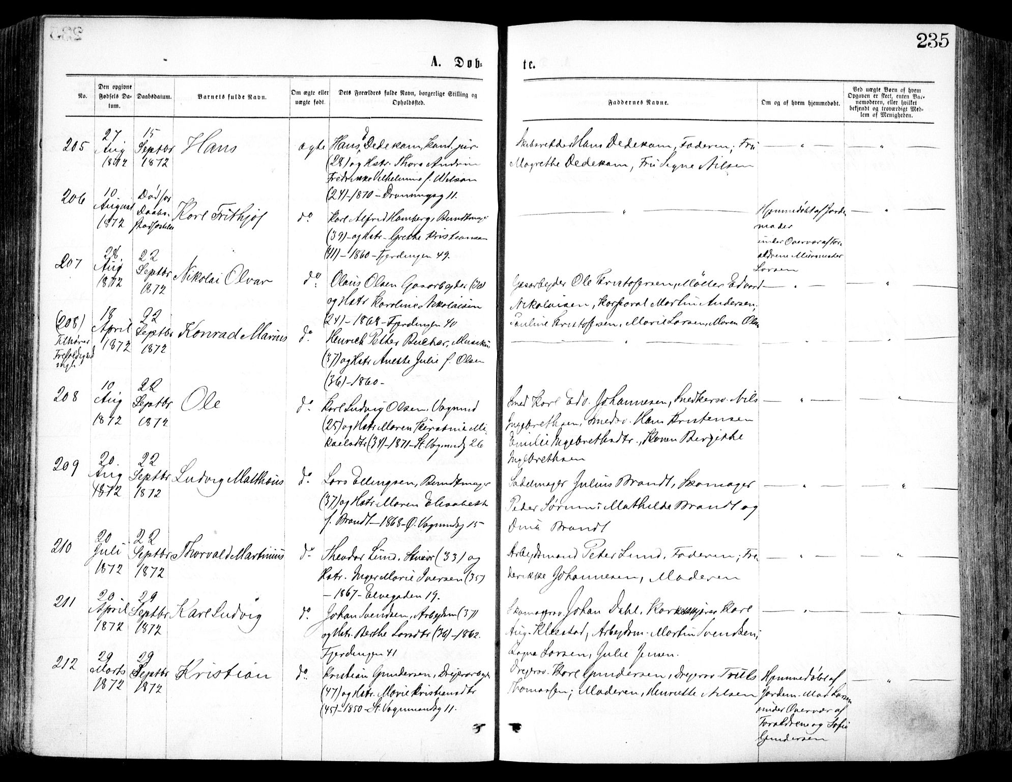 Oslo domkirke Kirkebøker, SAO/A-10752/F/Fa/L0017: Parish register (official) no. 17, 1869-1878, p. 235