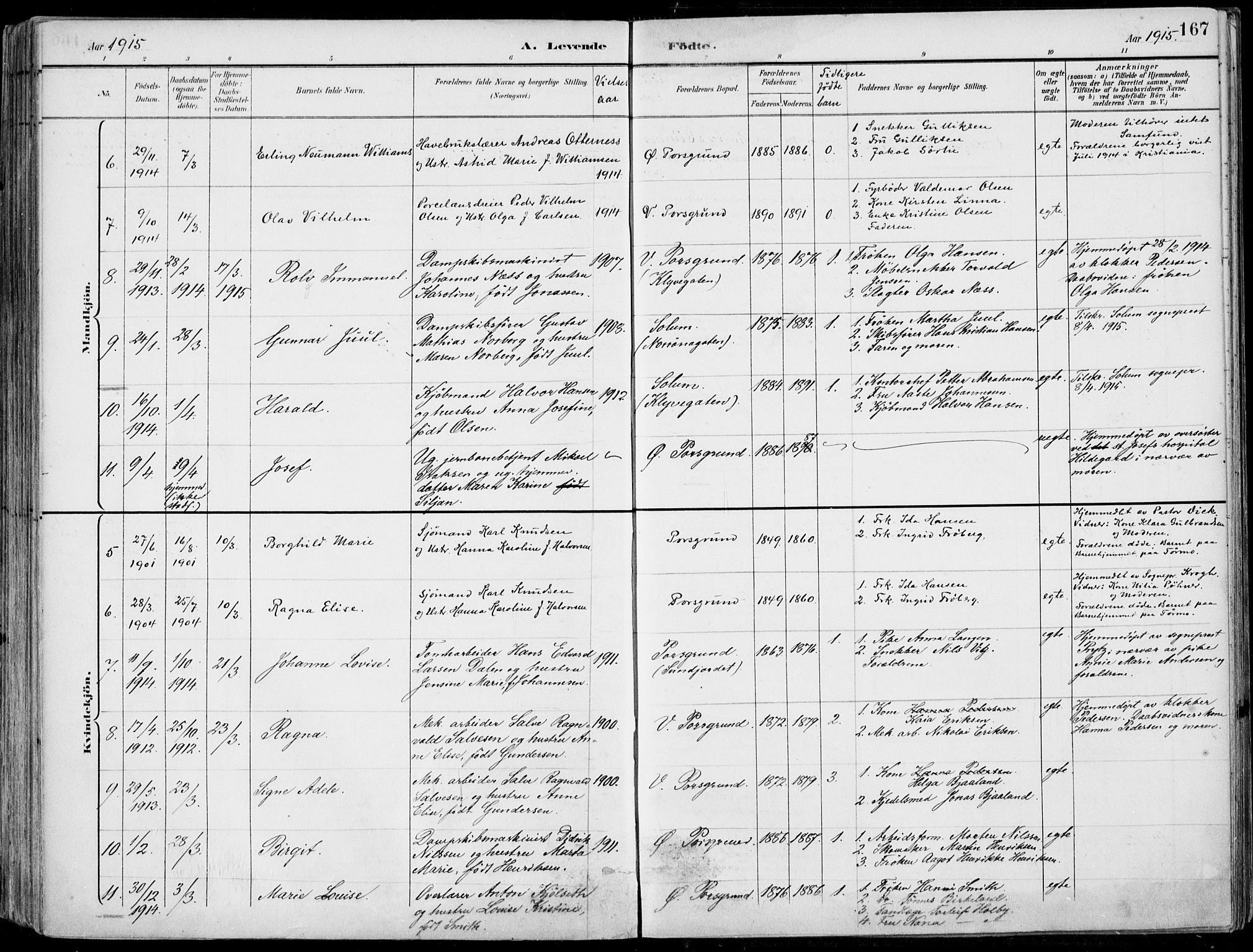 Porsgrunn kirkebøker , SAKO/A-104/F/Fa/L0010: Parish register (official) no. 10, 1895-1919, p. 167