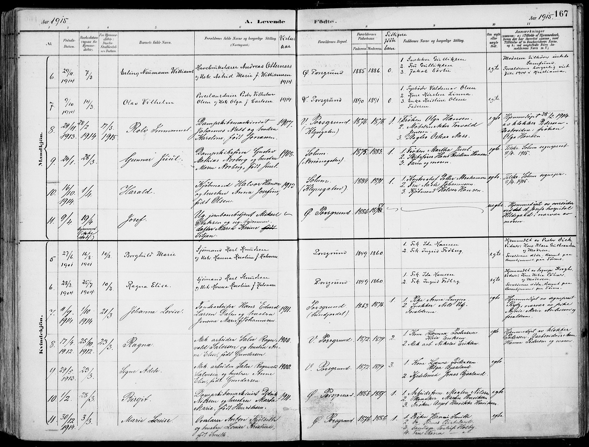 Porsgrunn kirkebøker , AV/SAKO-A-104/F/Fa/L0010: Parish register (official) no. 10, 1895-1919, p. 167