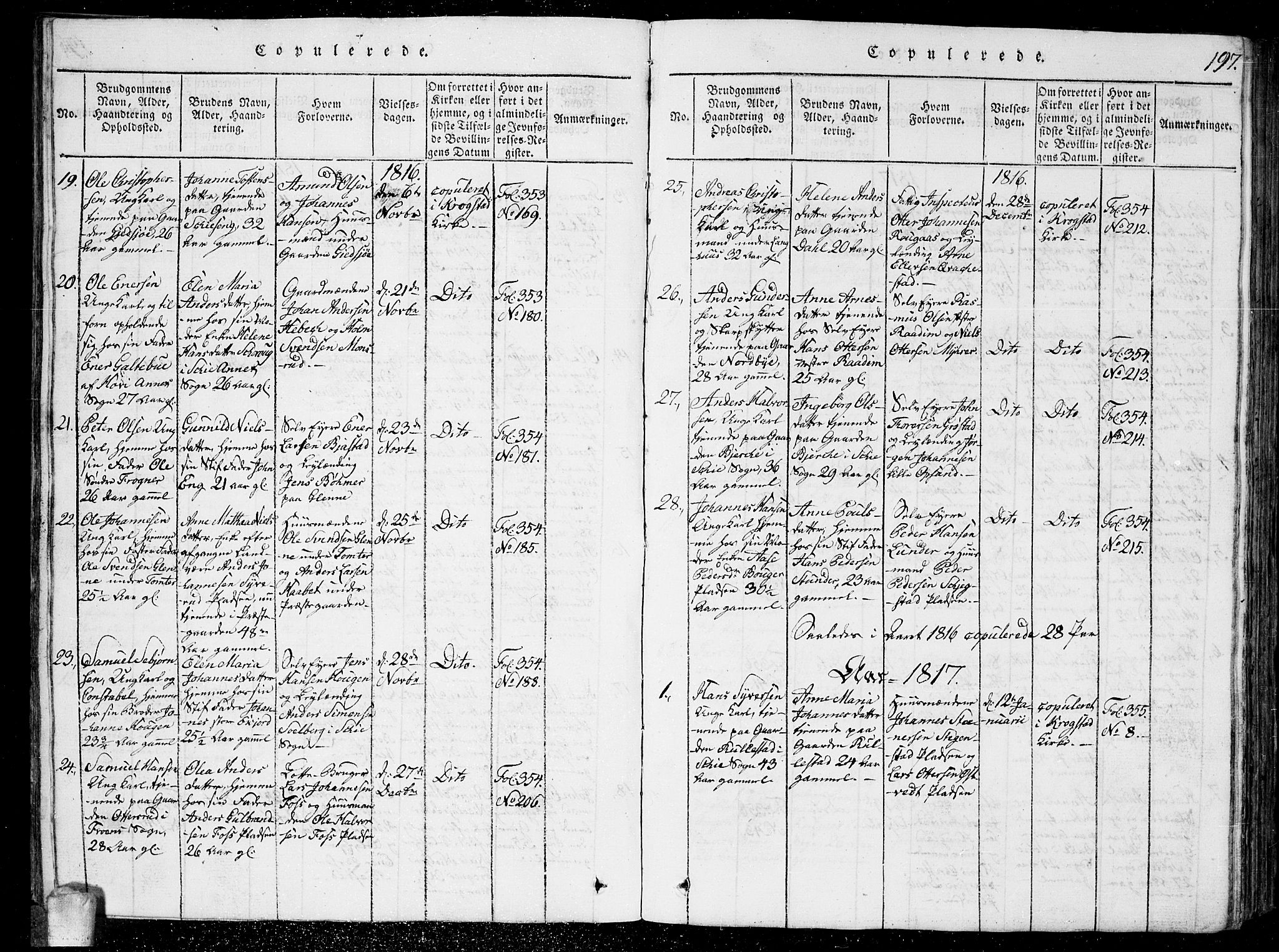 Kråkstad prestekontor Kirkebøker, AV/SAO-A-10125a/G/Ga/L0001: Parish register (copy) no. I 1, 1813-1824, p. 197