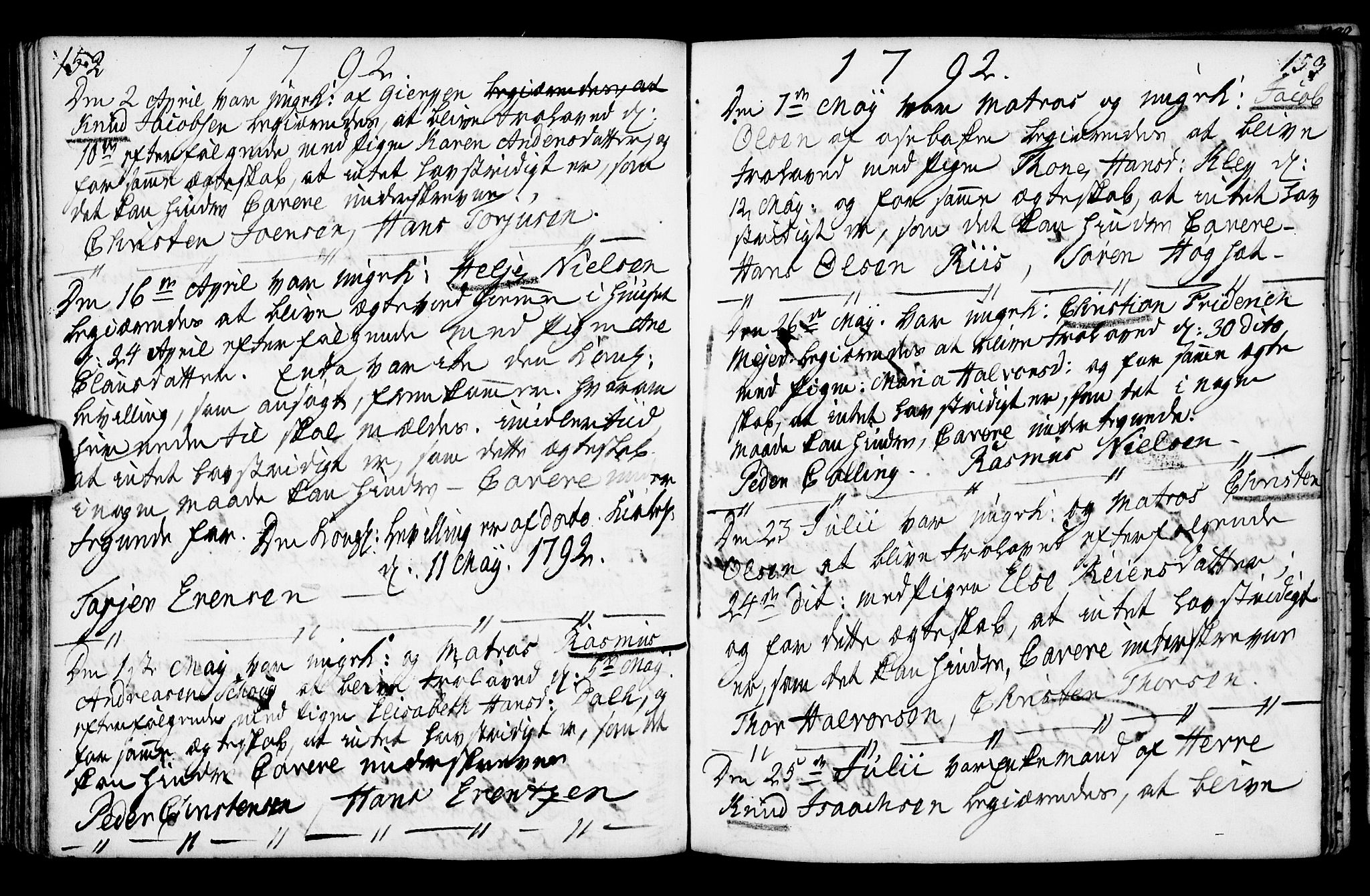 Porsgrunn kirkebøker , AV/SAKO-A-104/F/Fa/L0003: Parish register (official) no. 3, 1764-1814, p. 152-153