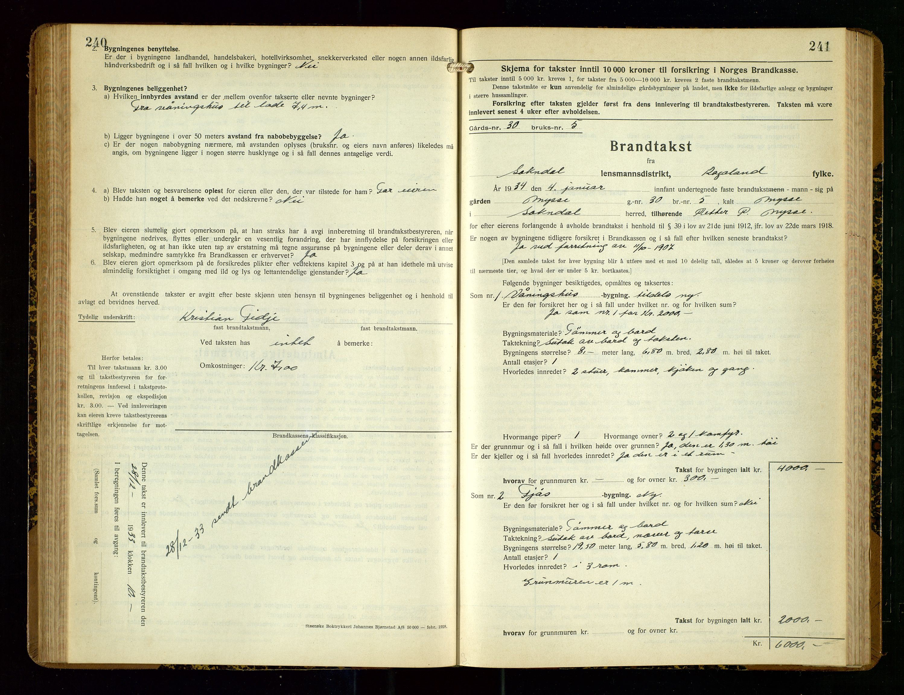 Sokndal lensmannskontor, SAST/A-100417/Gob/L0007: "Brandtakst-Protokoll", 1930-1936, p. 240-241