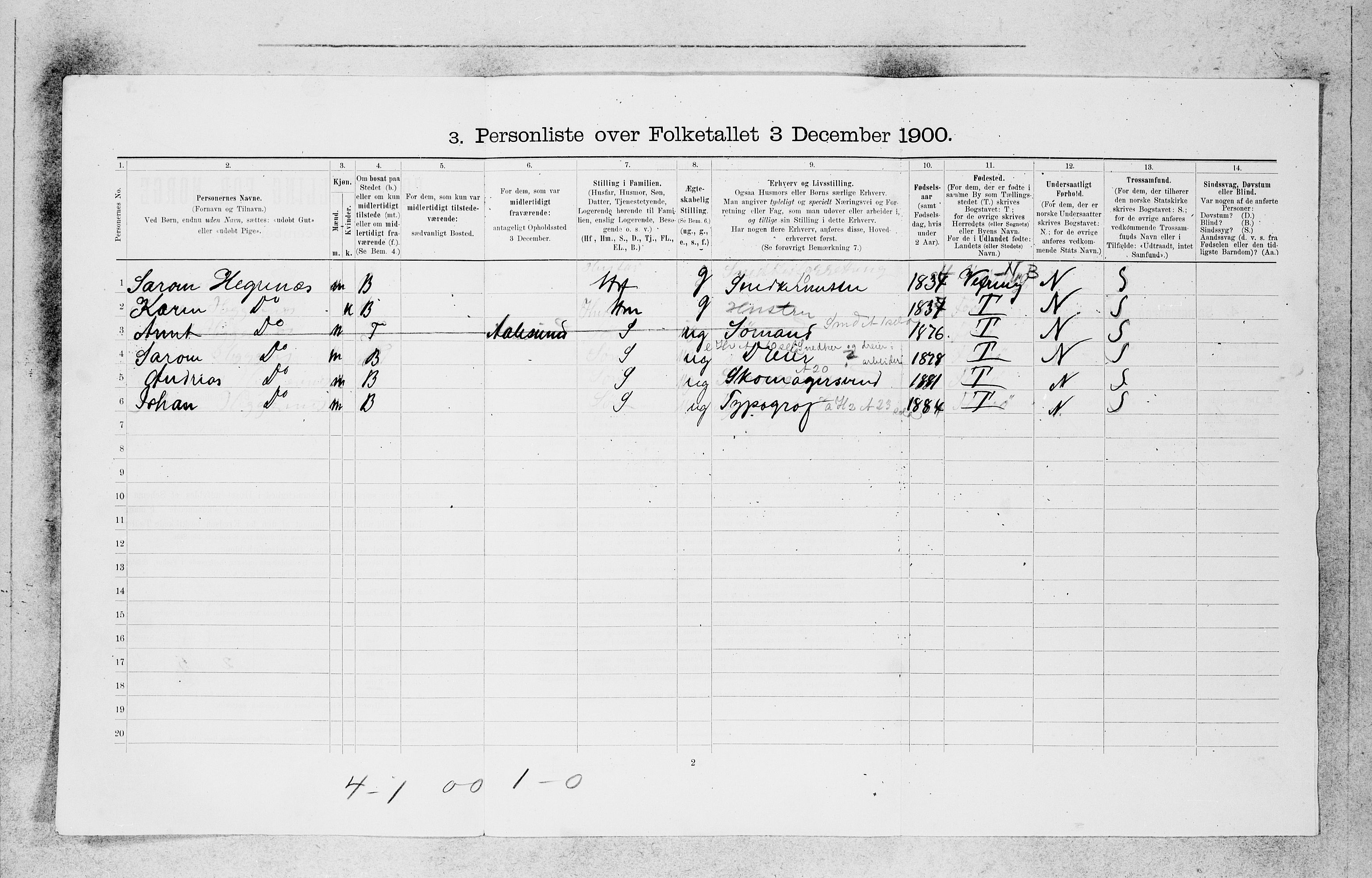 SAB, 1900 census for Florø, 1900, p. 86