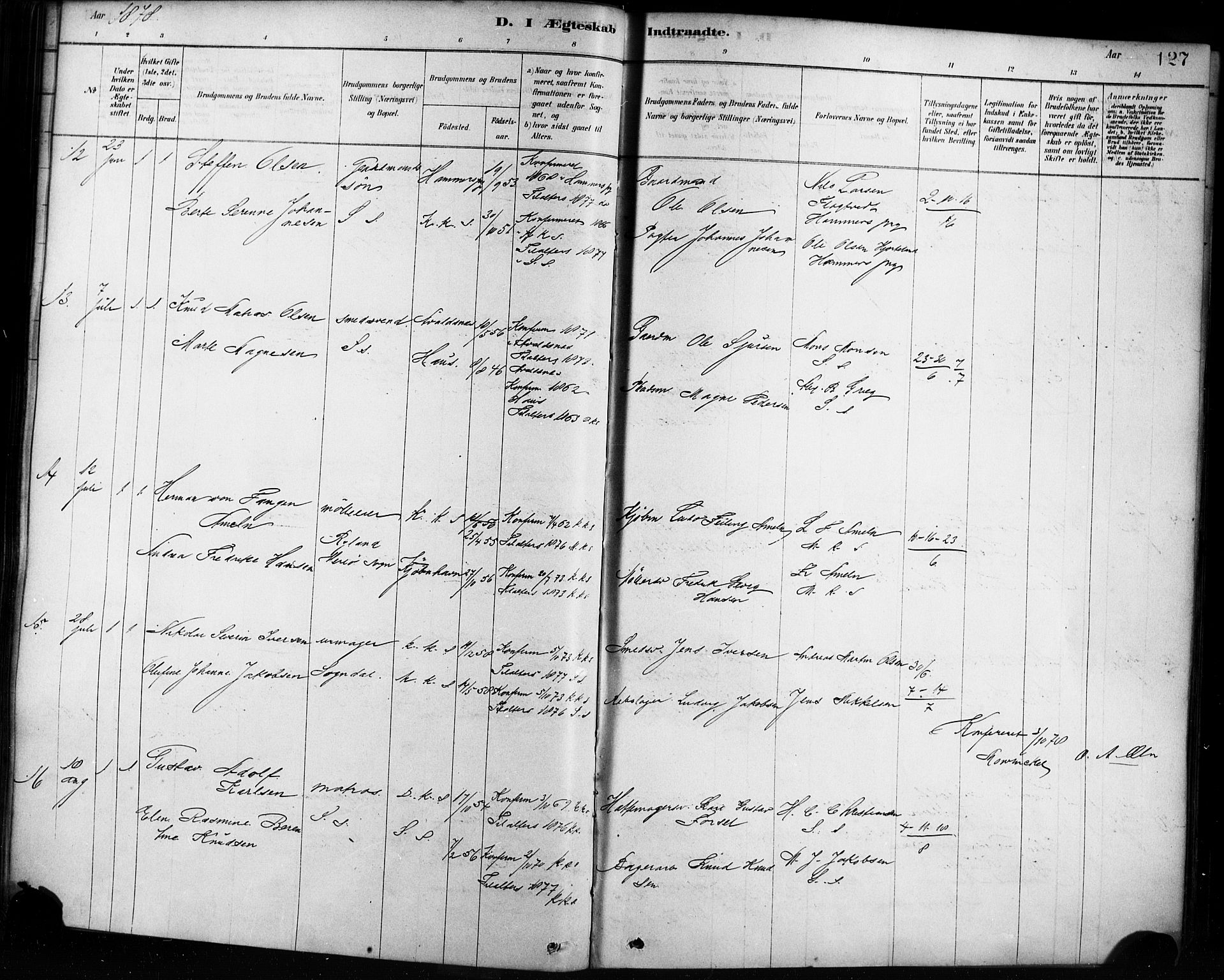 Sandviken Sokneprestembete, AV/SAB-A-77601/H/Ha/L0002: Parish register (official) no. A 2, 1878-1896, p. 127